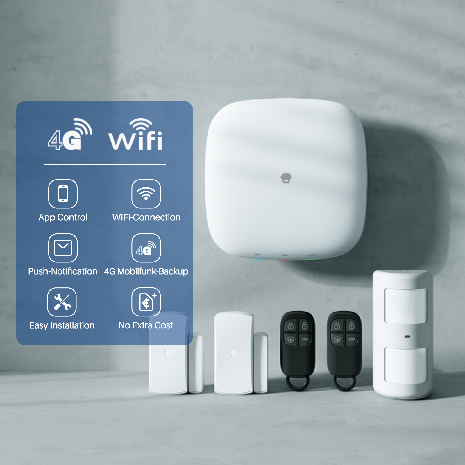 CHUANGO WiFi + 4G Alarm LTE-400 Alarmsystem Kit, Weiß Starter Starter-Kit
