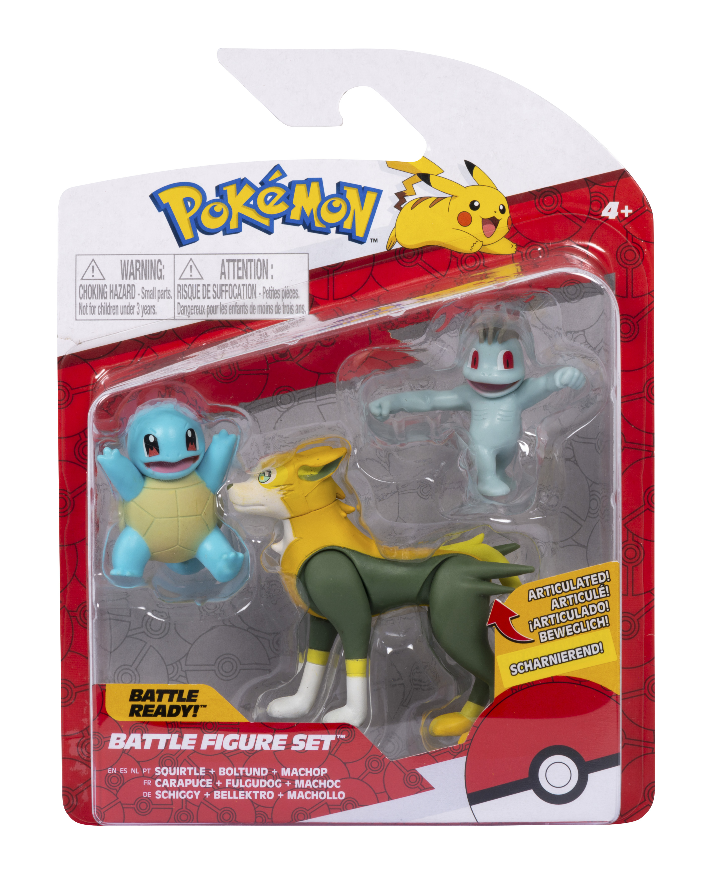 & Bellektro Pokémon Machollo Pack Battle 3er Schiggy, Figur - -