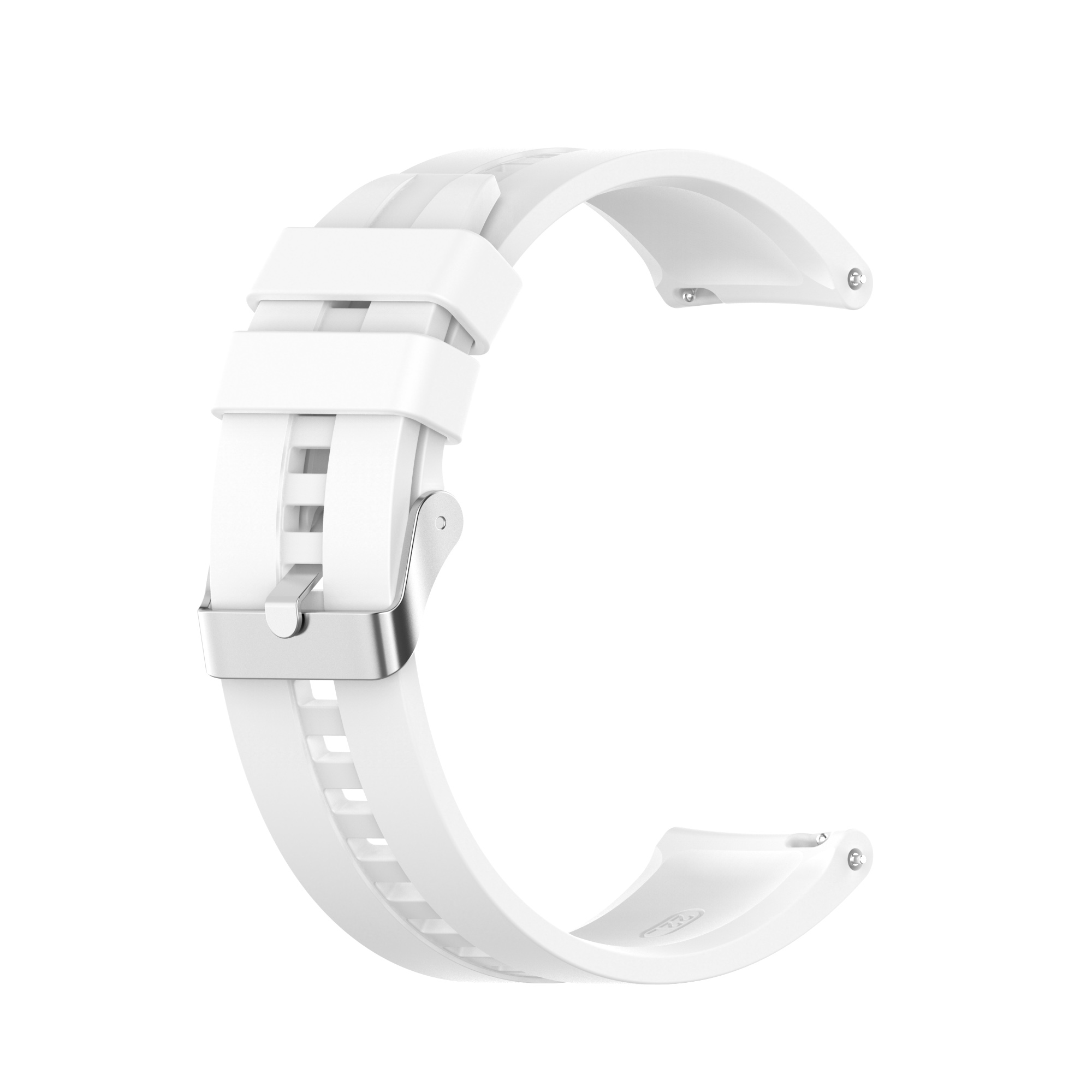 Weißes Uhrenarmband mit Schnalle. Heller, sauberer Hintergrund.