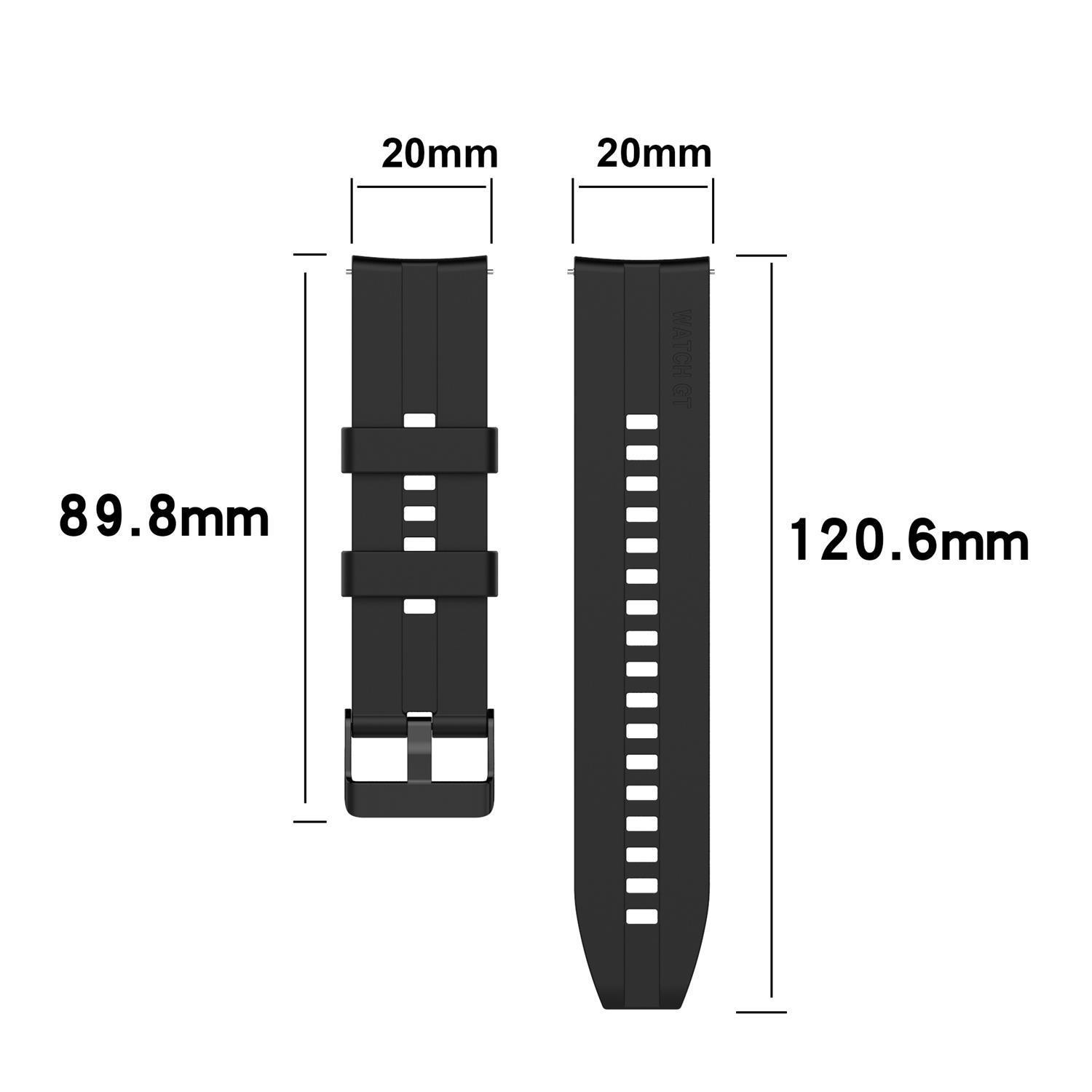 Zwei Uhrenarmbänder nebeneinander, mit Messungen und Abmessungen.