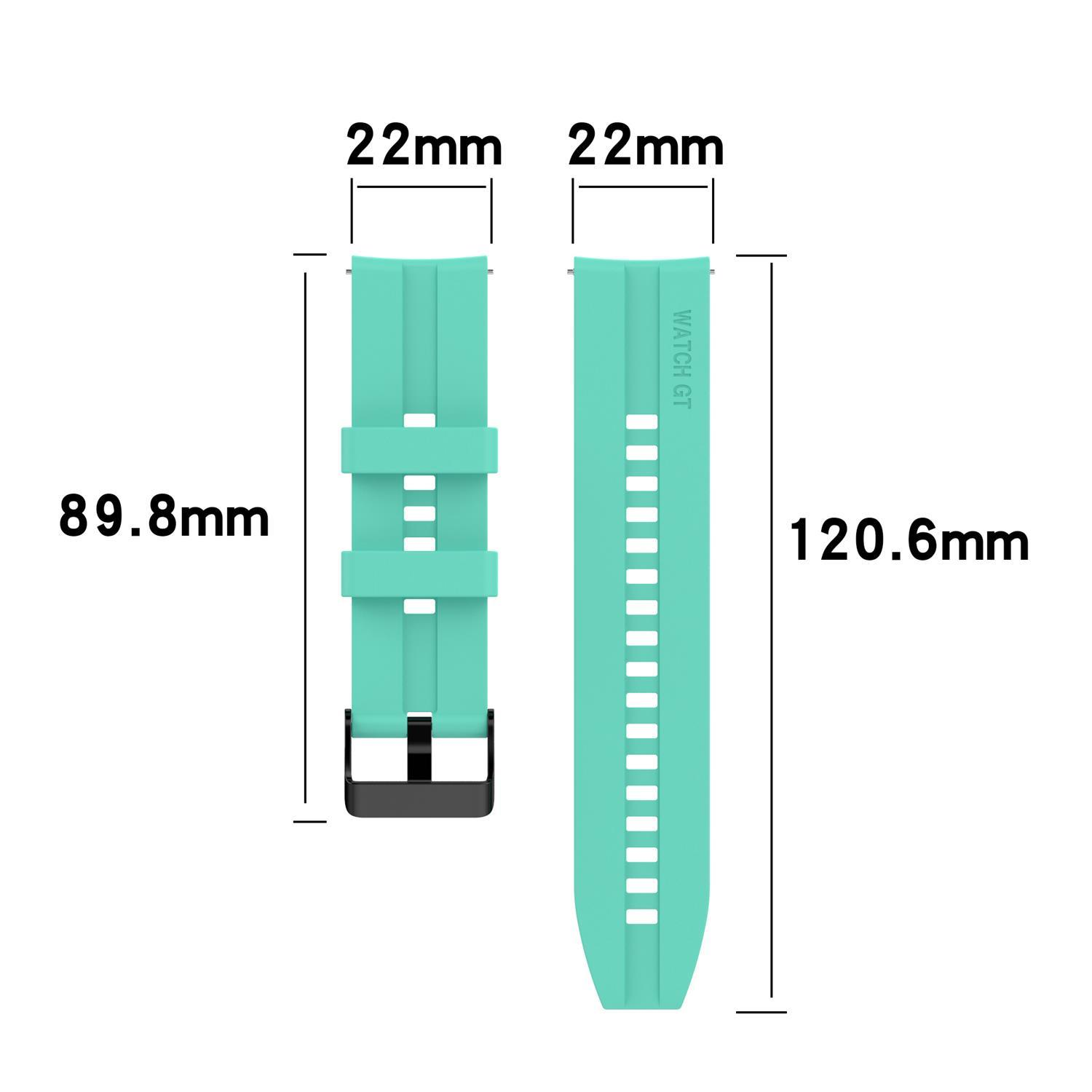 Minzgrünes Uhrenarmband mit Maßen: 89,8 mm, 120,6 mm und 22 mm.