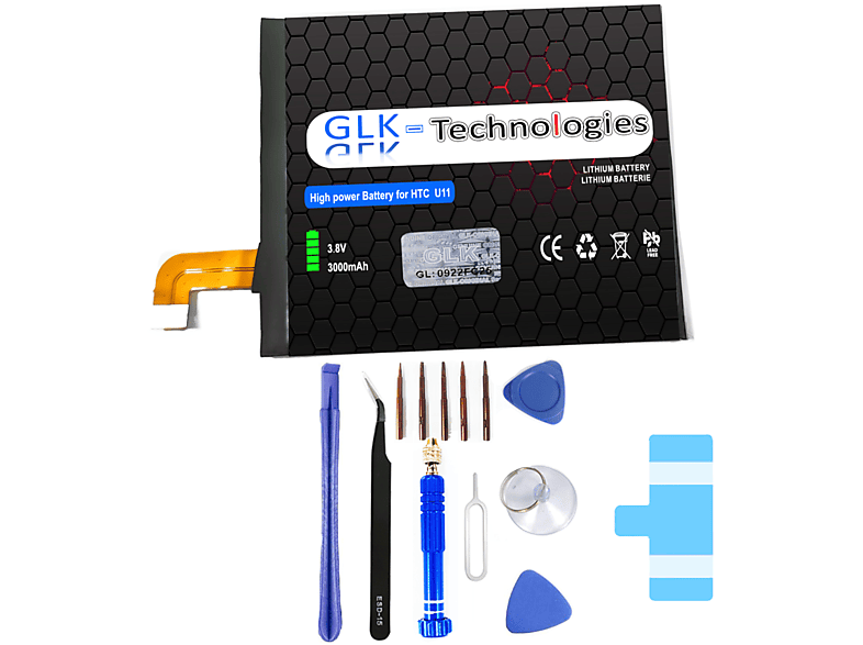 GLK-TECHNOLOGIES High Power Ersatzakku für inkl. U11 Ersatz Akku HTC Li-Ion PROFI | Set Werkzeug Akku Smartphone mAh 3000