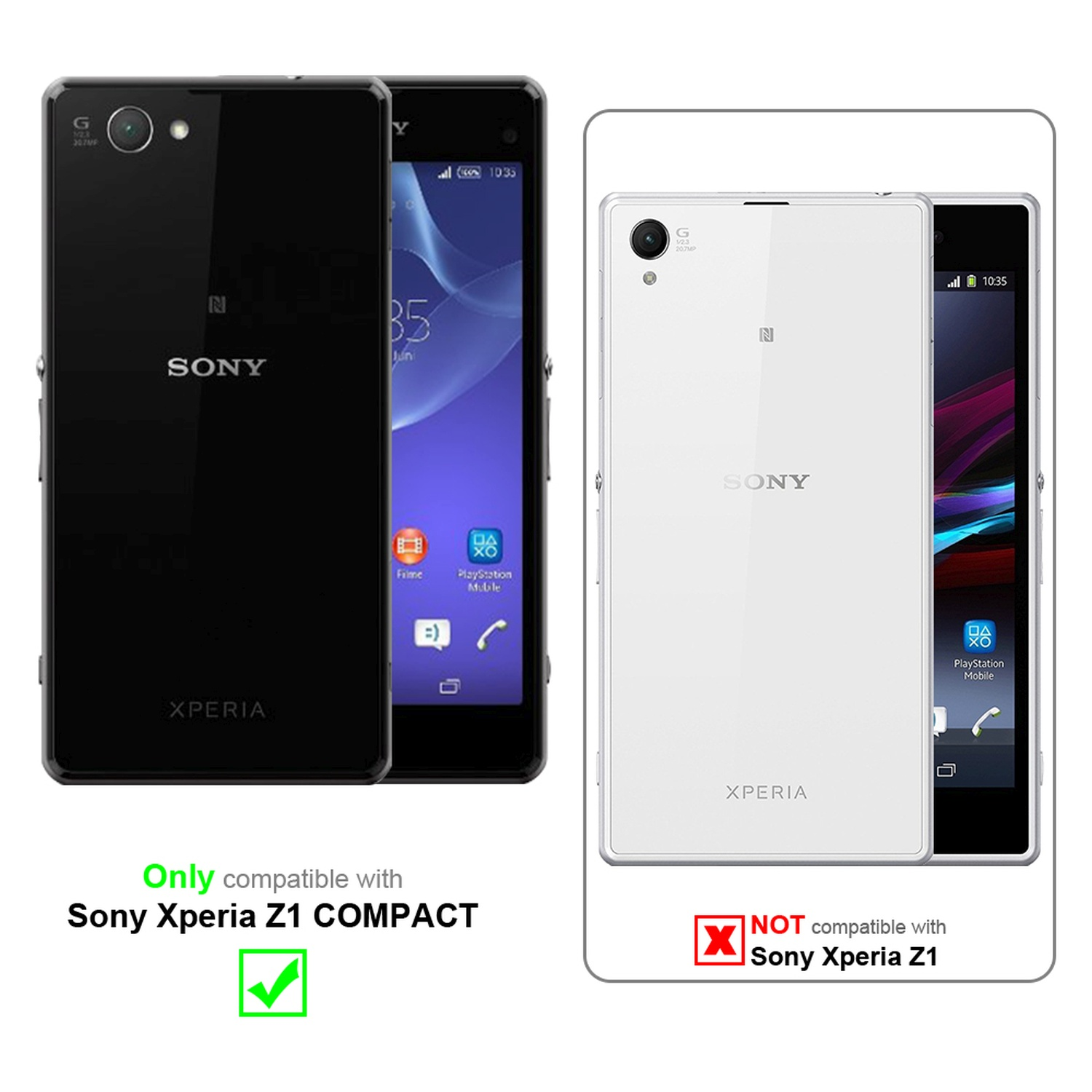 Drei Telefone: zwei schwarze und eins weißes, mit dem Namen Sony Xperia sichtbar.