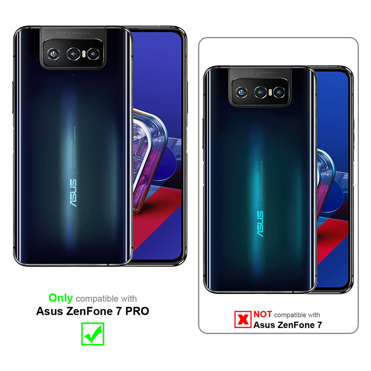 Zwei Smartphones: eines in einer Hülle, das andere ohne, mit Häkchen bzw. Kreuz.