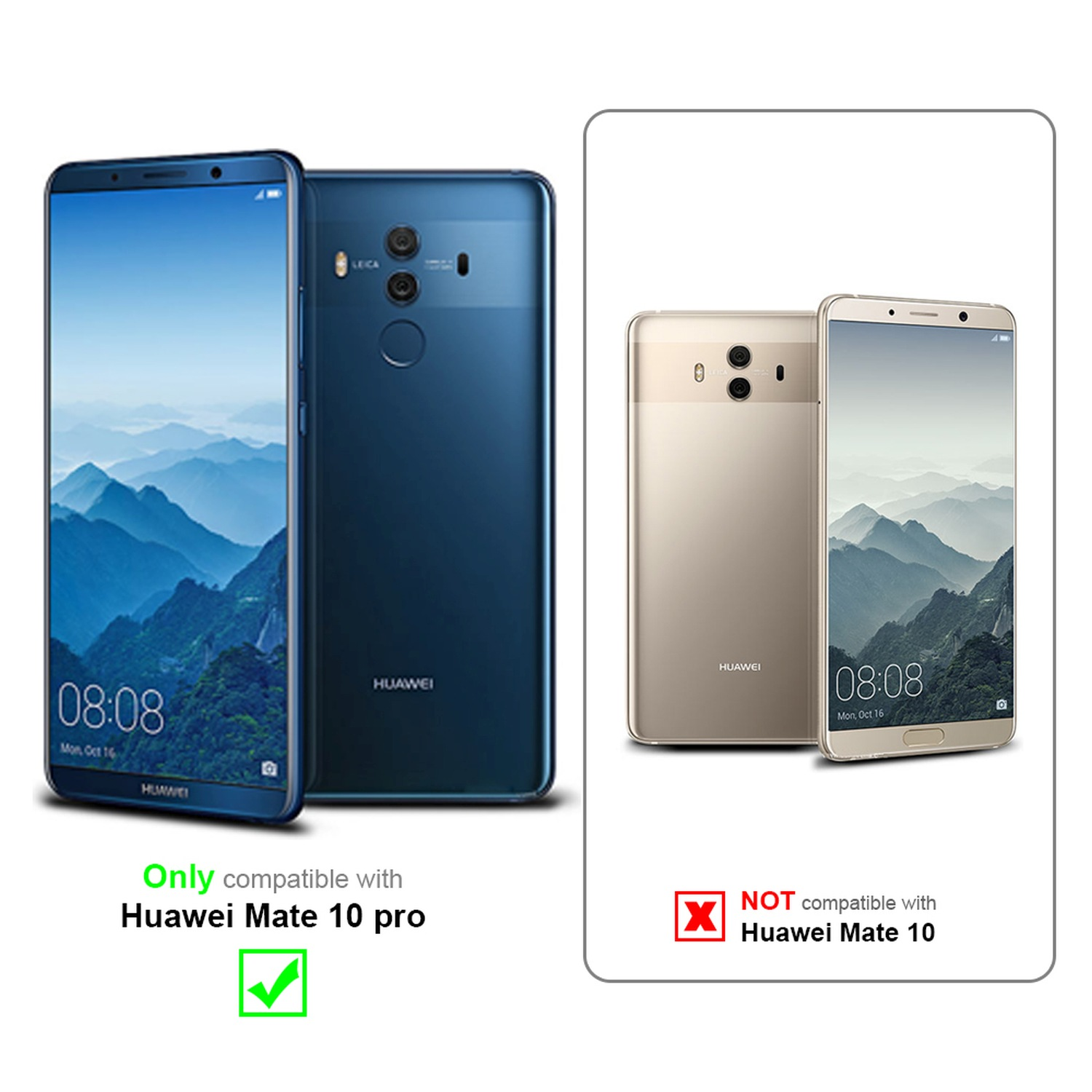 Zwei blaue und zwei goldene Telefone. Nur kompatibel mit Huawei Mate 10 pro.