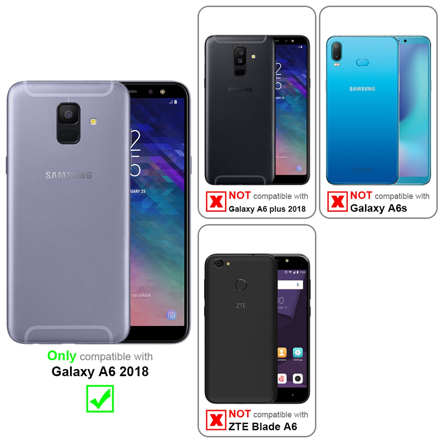 A6 LILA Galaxy aus Samsung, Silikon Glas, 2018, Hülle 2 CADORABO ROT Farben - Backcover, TPU