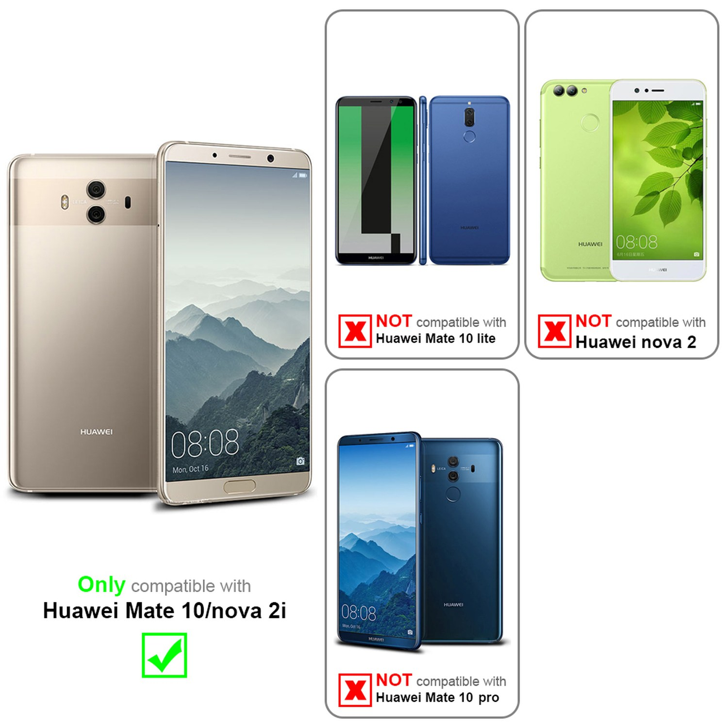 Confronto di telefoni. Un telefono d'oro è compatibile con un modello. Altri telefoni sono contrassegnati come incompatibili.