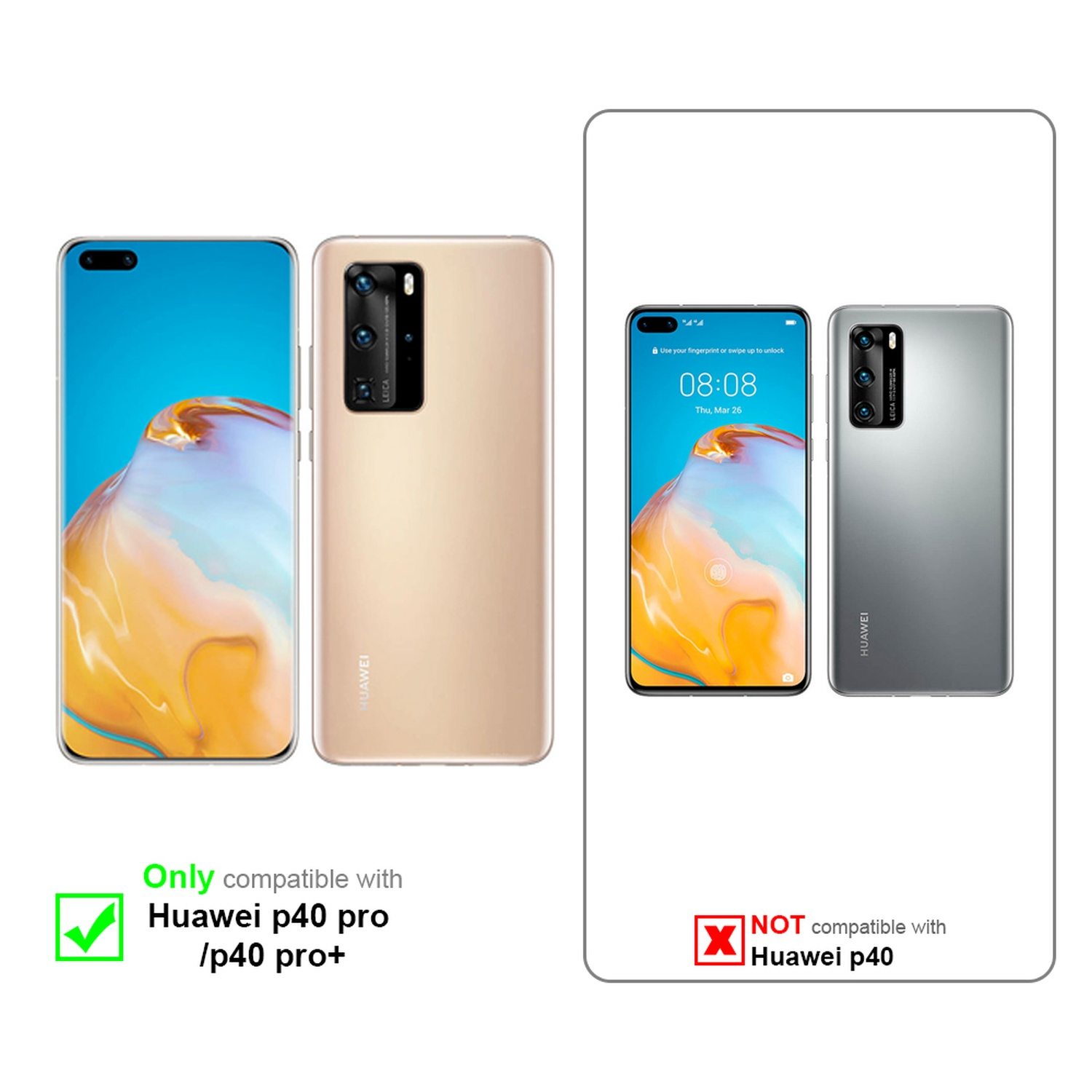 Zwei Telefone, gold und beige, nur kompatibel mit Huawei p40 pro / p40 pro+.