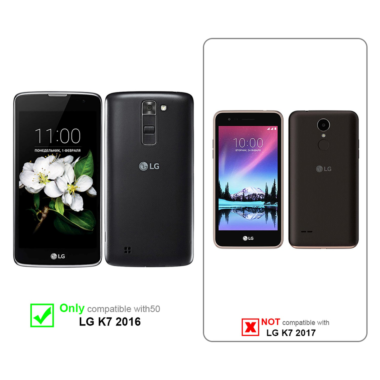 Fundas para teléfonos. Tres teléfonos, uno compatible y dos incompatibles con las fundas.