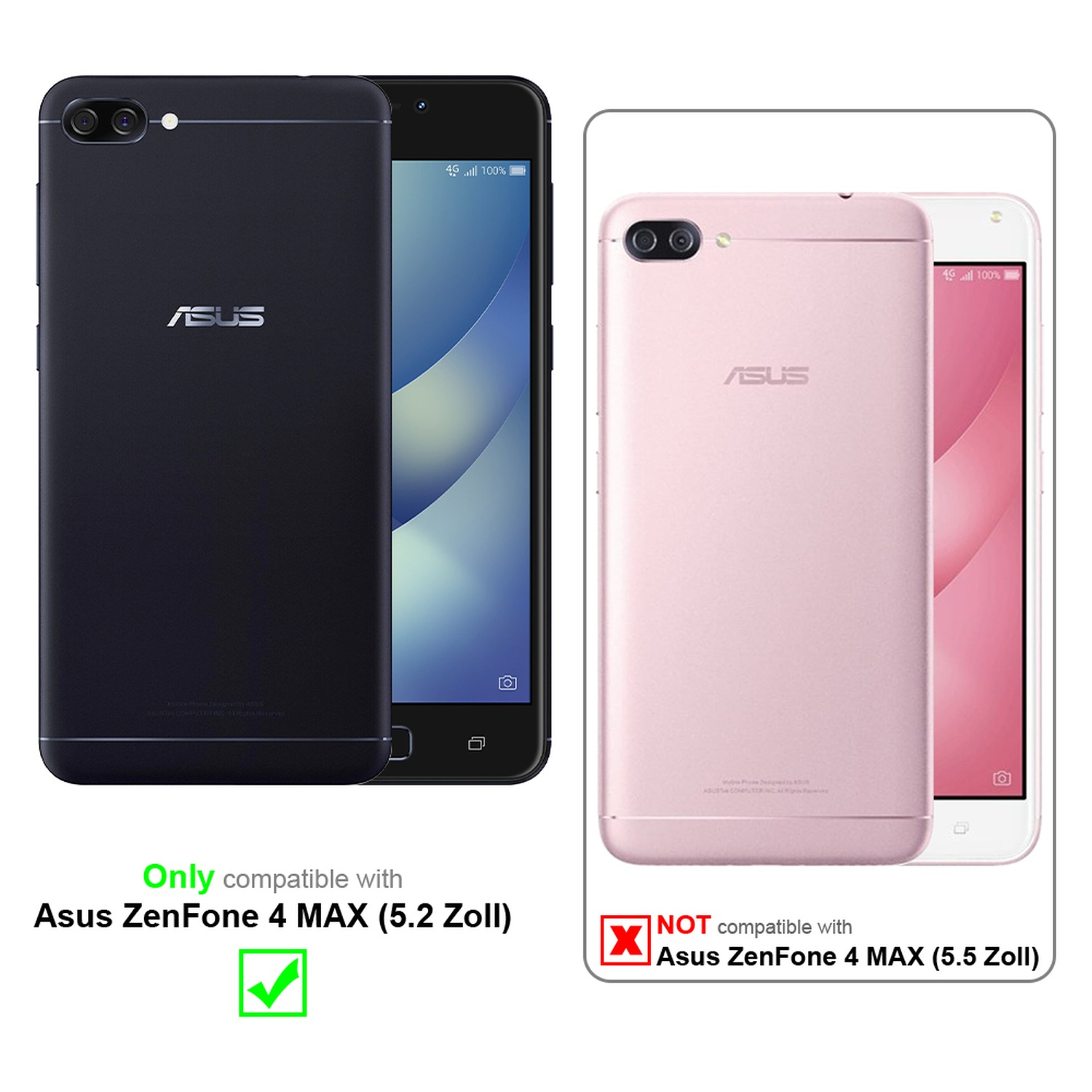 Due telefoni, uno nero e uno rosa. Solo il nero è compatibile con Asus Zenfone 4 MAX.