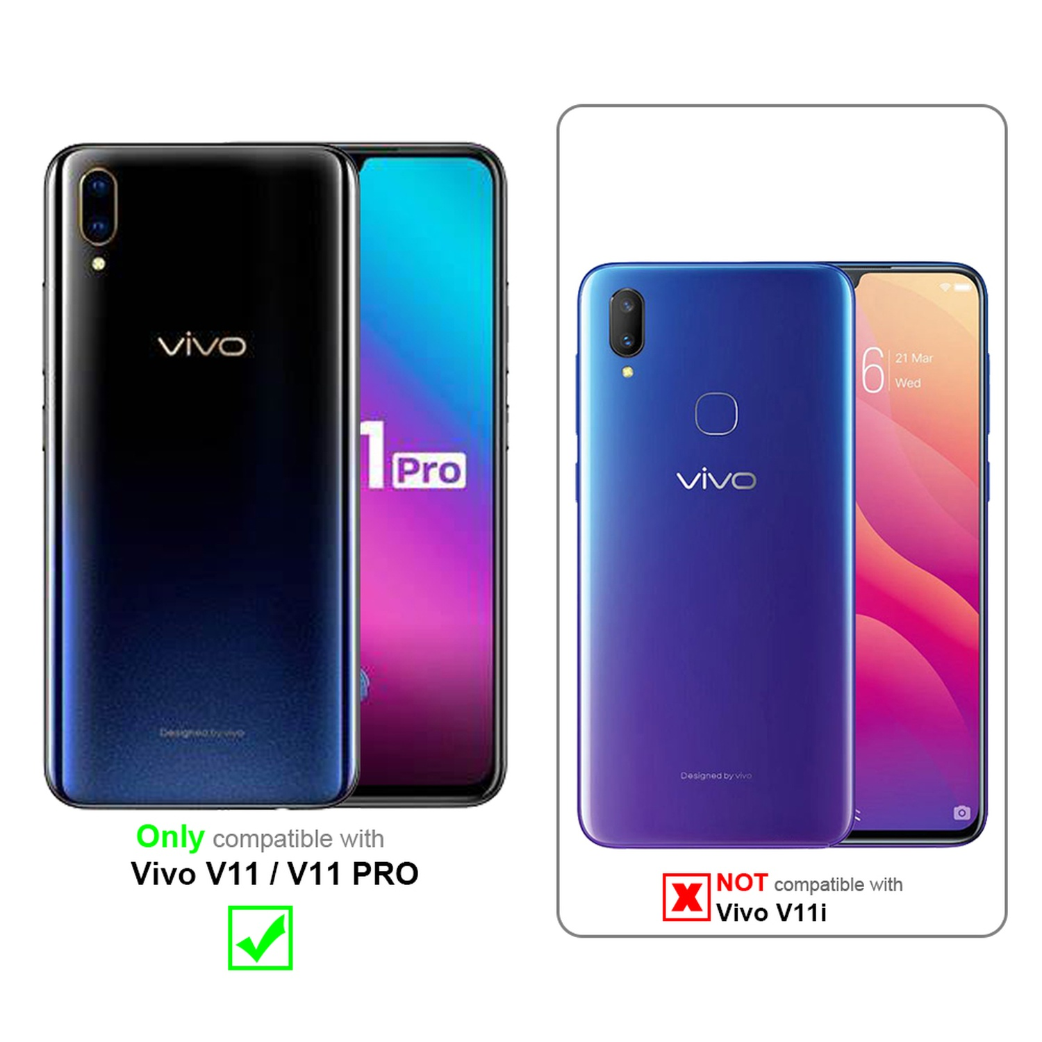 Pellicola In Vetro Temperato Cadorabo Per Vivo V11, Trasparente Con Bordo Nero, Durezza 9H, Copertura Completa