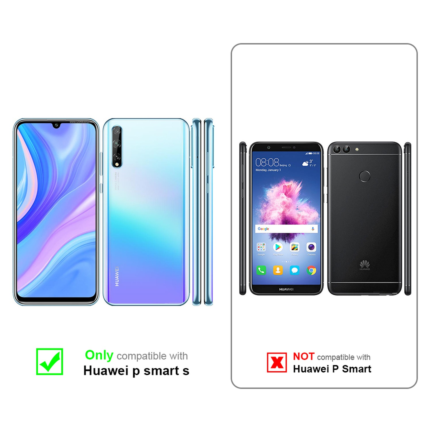 Due smartphone affiancati. Uno è compatibile con Huawei p smart s, l'altro no.