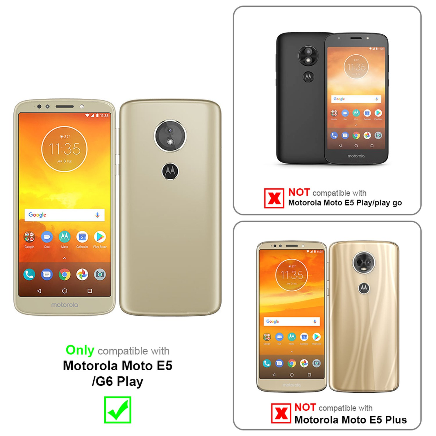 Due telefoni con custodie. Una custodia è compatibile con Motorola Moto E5 /G6 Play. Altri no.