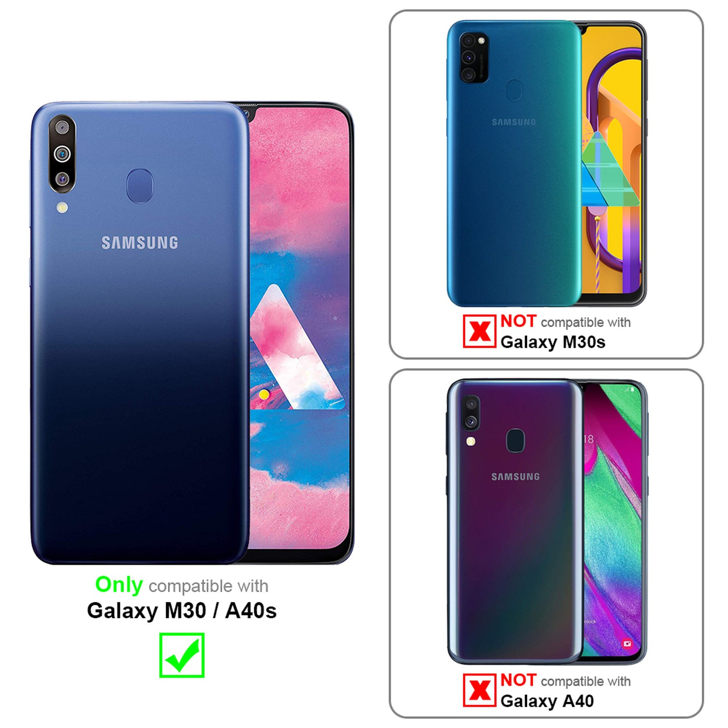 Custodie blu. Compatibili solo con Samsung Galaxy M30 e A40s. Altri modelli non compatibili.