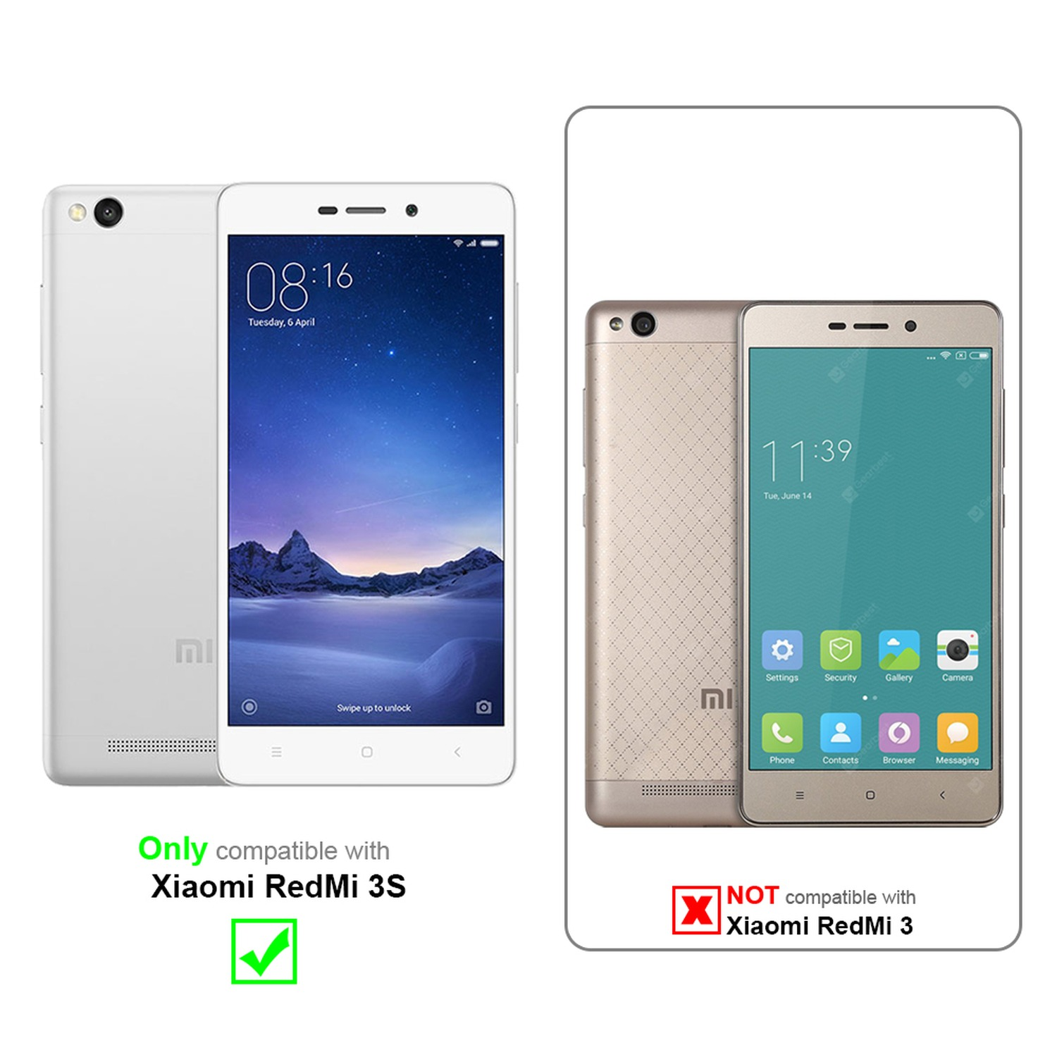 Due telefoni, uno bianco e uno oro, con un confronto che mostra la compatibilità.