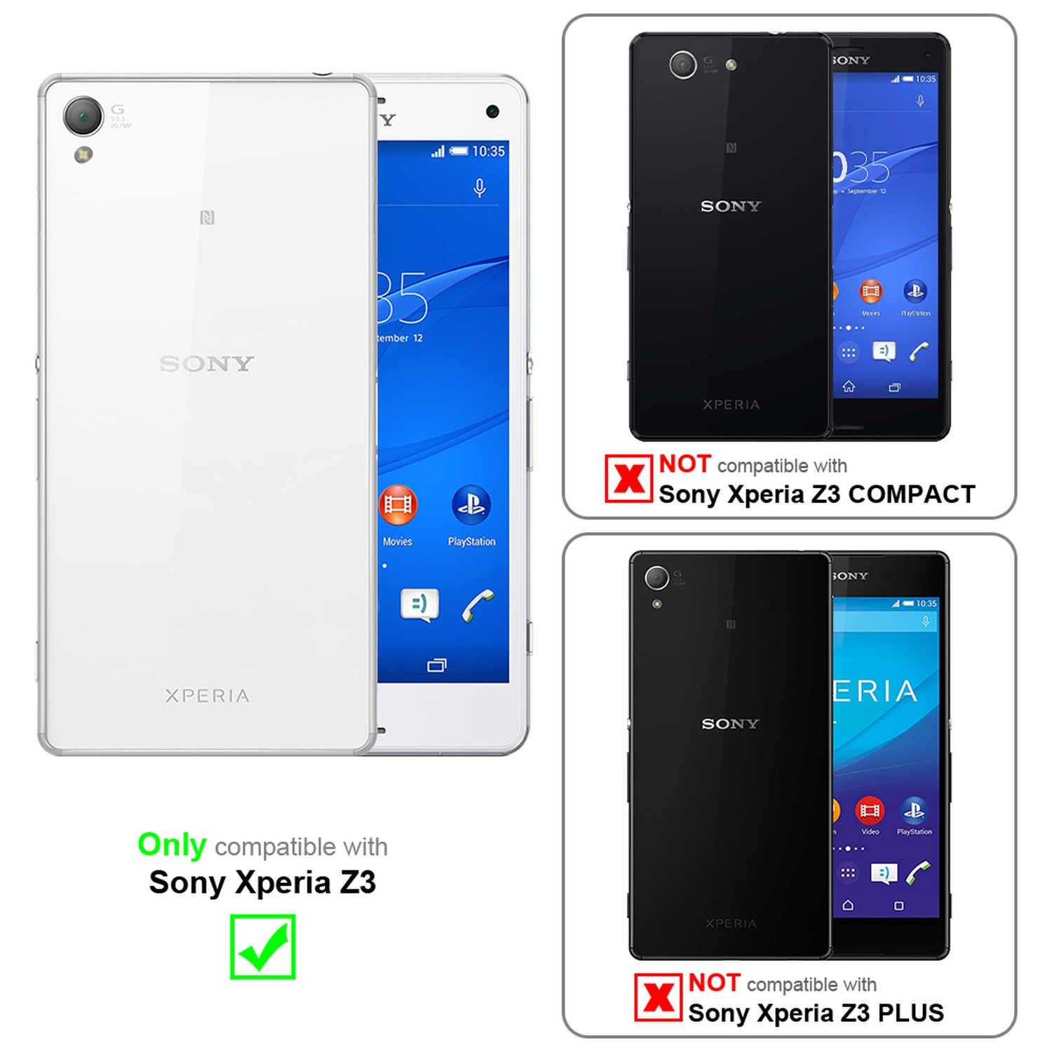 Dos imágenes del teléfono Sony Xperia Z3. Solo compatible con Sony Xperia Z3, no con otros modelos.