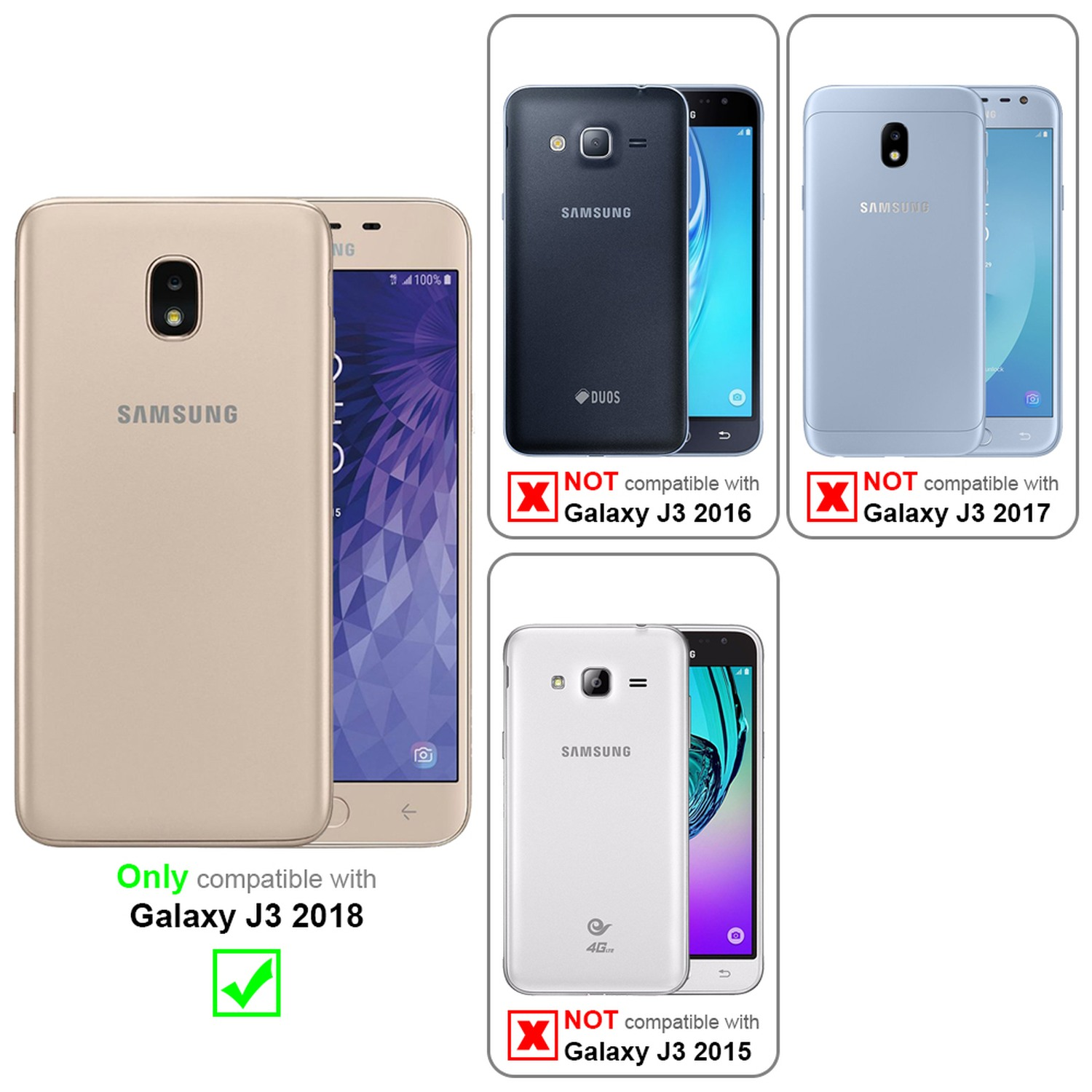 mit GELB Samsung, Backcover, Ringen, J3 Gold Handy WEIß Galaxy ROT Band und abnehmbarer CADORABO Kordel 2018, Kette Hülle,