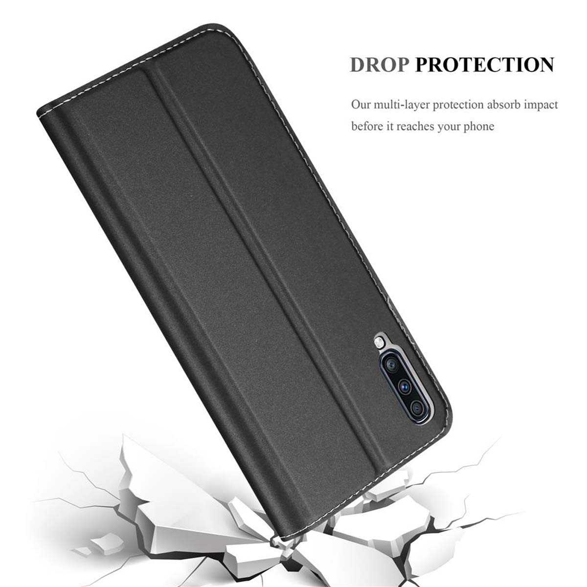 CADORABO Cover  con chiusura magnetica, funzione stand e tasca per le carte CUSTODIA A LIBRO per Samsung Galaxy A70 / A70s, Nero