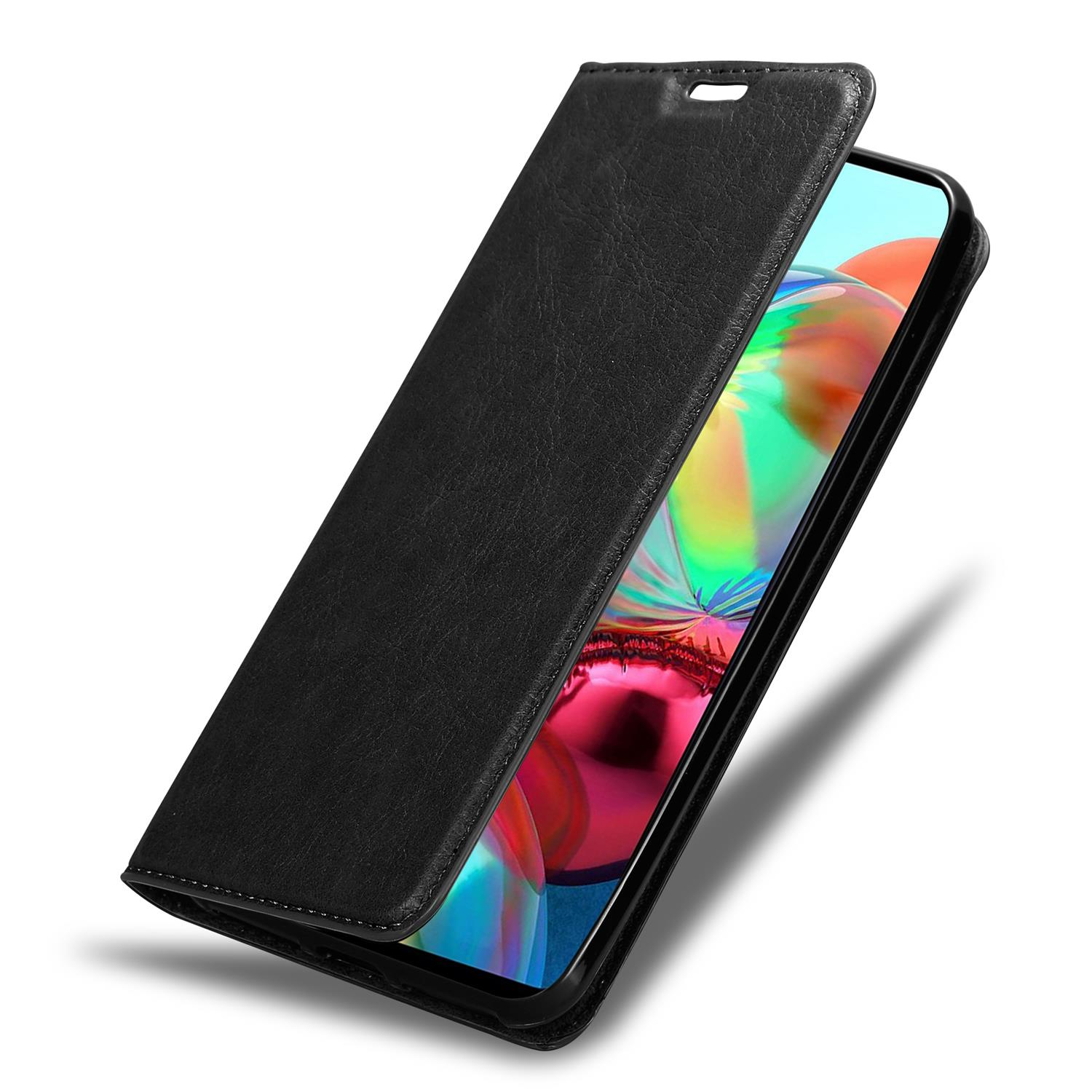 Custodia per telefono nera con schermo visibile, custodia aperta.