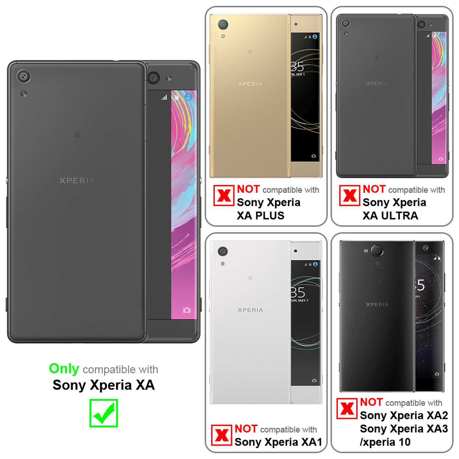 Telefoni neri, oro e bianchi. Compatibili solo con Sony Xperia XA. Altri modelli no.