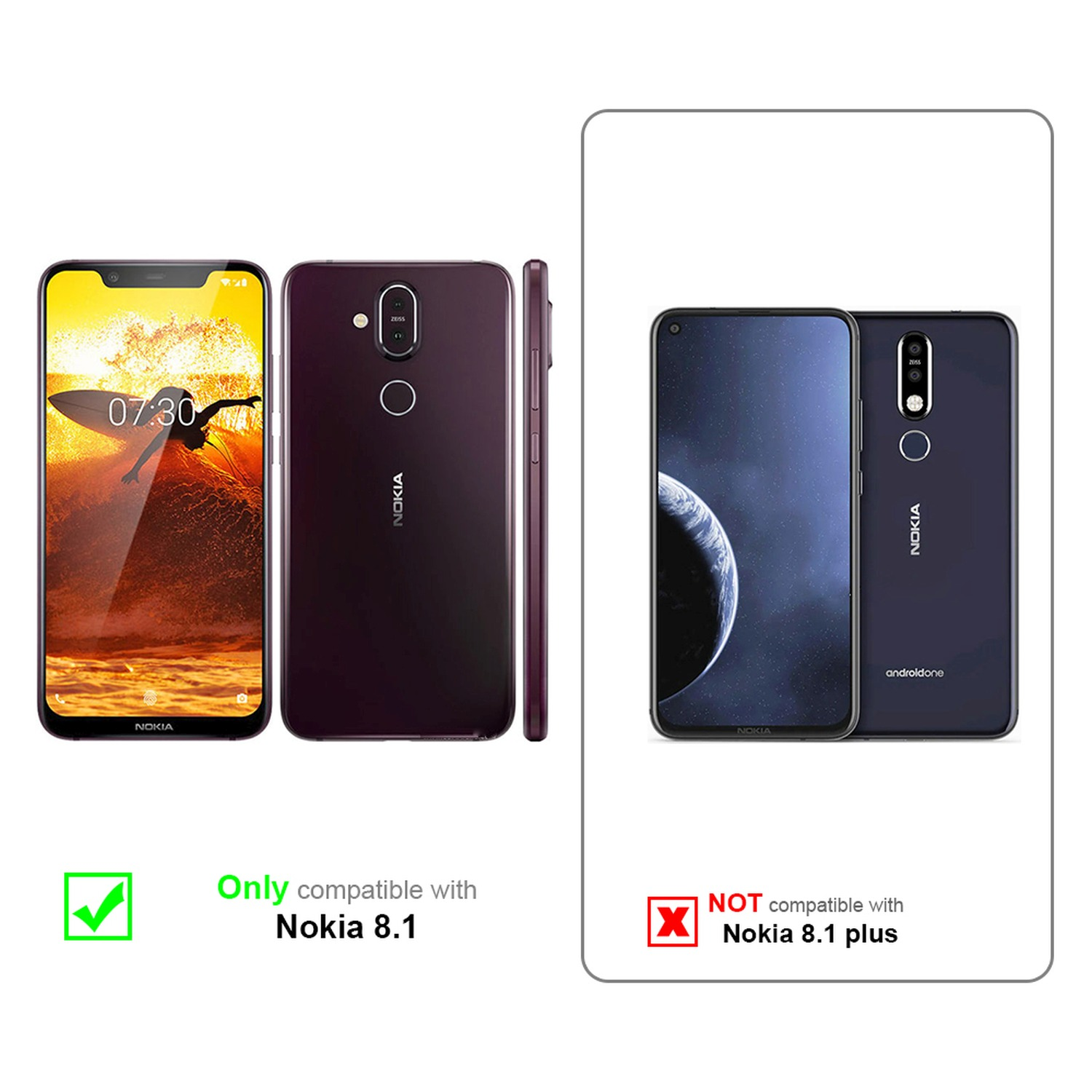 Lila Telefon. Nur kompatibel mit Nokia 8.1. Andere Modelle sind nicht kompatibel.