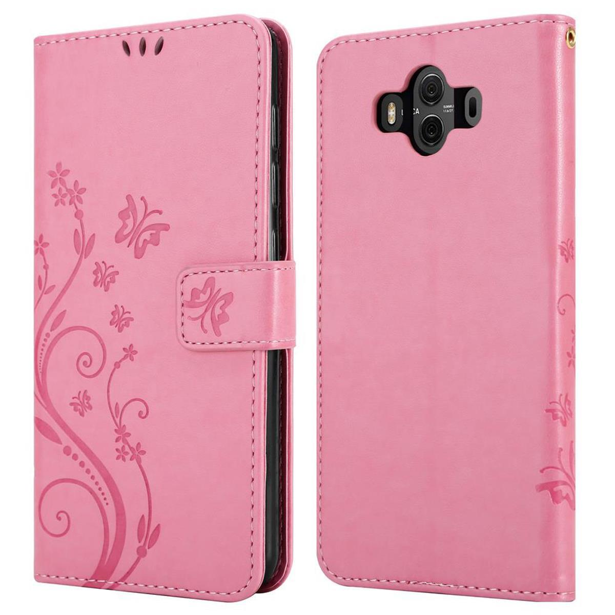 Custodia rosa per telefono con design a farfalla. Due pannelli, fronte e retro. Bianco.