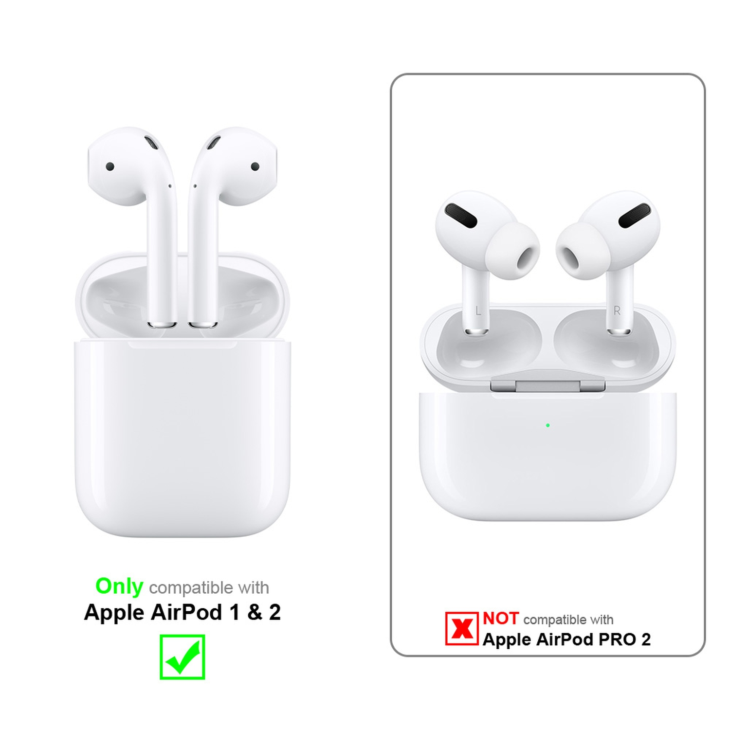 Weiße Apple AirPods 1 & 2 mit Ladecase und Apple AirPods Pro 2.