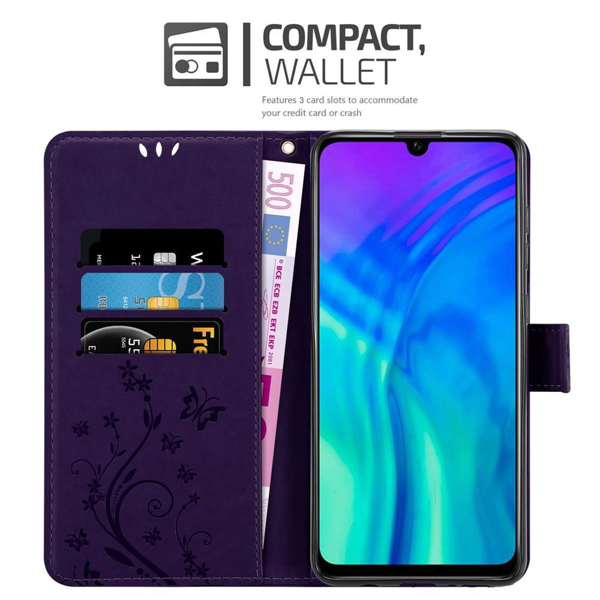 CADORABO Custodia in design floreale con chiusura magnetica, funzione stand e slot per carte CUSTODIA A LIBRO per 10i / 20i / 20 LITE / Huawei Enjoy 9S, Lilla