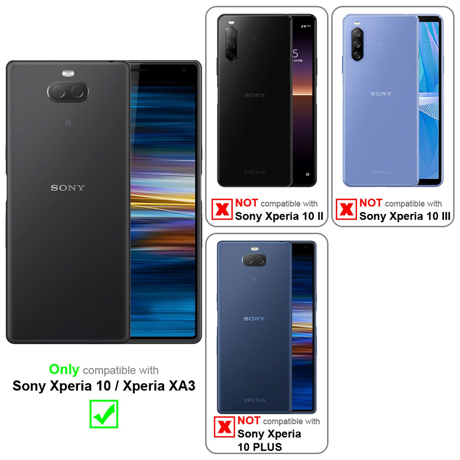 Telefoni neri con testo: Compatibile solo con Sony Xperia 10/Xperia XA3. Non compatibile con 10 II/10 III/10 PLUS.