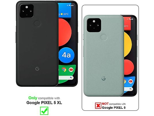 Funda - CADORABO Funda con cadena para móvil con anillas plateadas, correa de cordón y funda desmontable, Compatible con Google PIXEL 5 XL, ROJO AZUL BLANCO