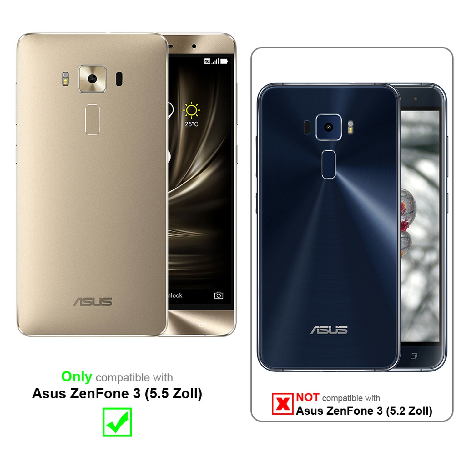 CADORABO Cover  con chiusura magnetica, funzione stand e tasca per le carte CUSTODIA A LIBRO per Asus ZenFone 3 (5.5 Zoll), Oro Rosa
