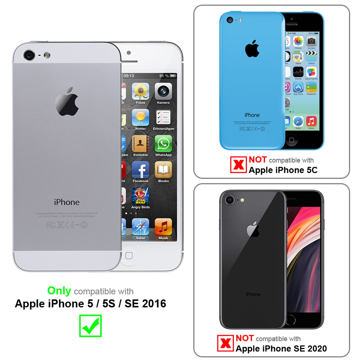 iPhone blanco y plateado. Solo compatible con Apple iPhone 5/5S/SE 2016. Otros no.