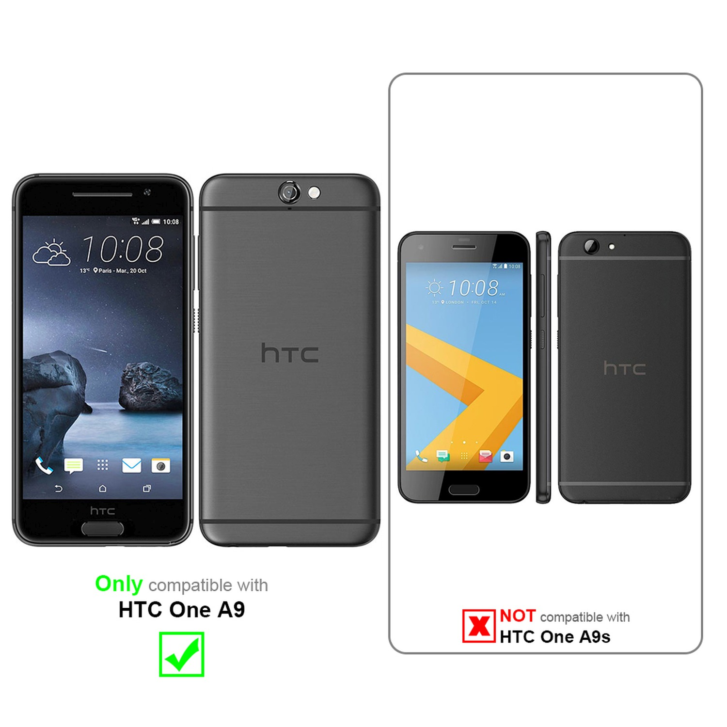 Teléfono negro HTC One A9, compatible con HTC One A9, con marca de verificación. No compatible con otros.