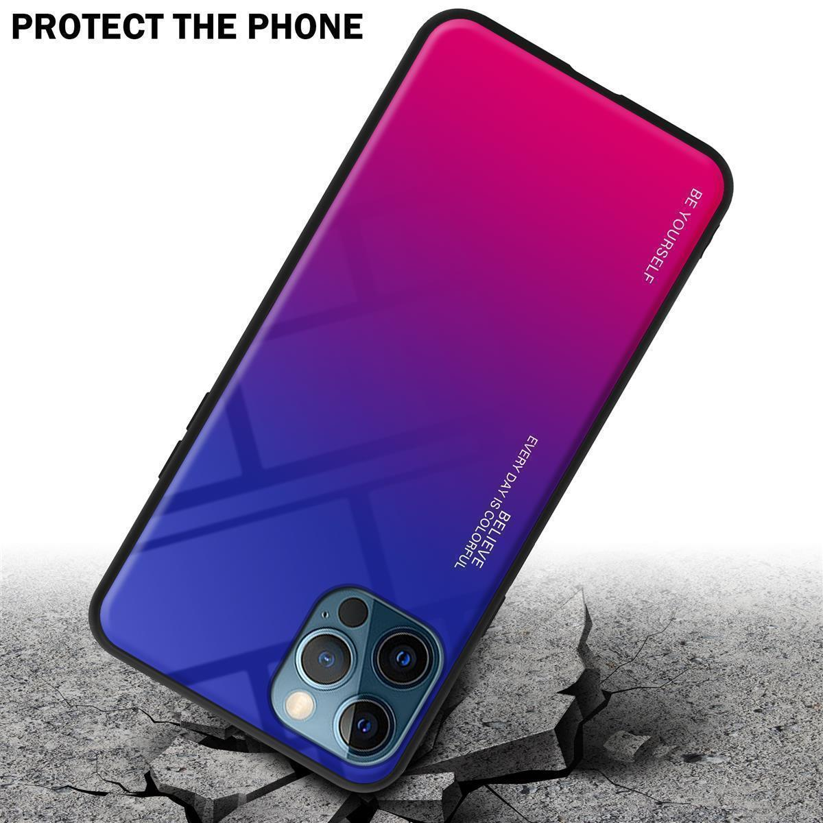 Handyhülle mit blauem bis rosa Farbverlauf. Der Text lautet BE YOURSELF. Das Telefon liegt auf rissigem Boden.