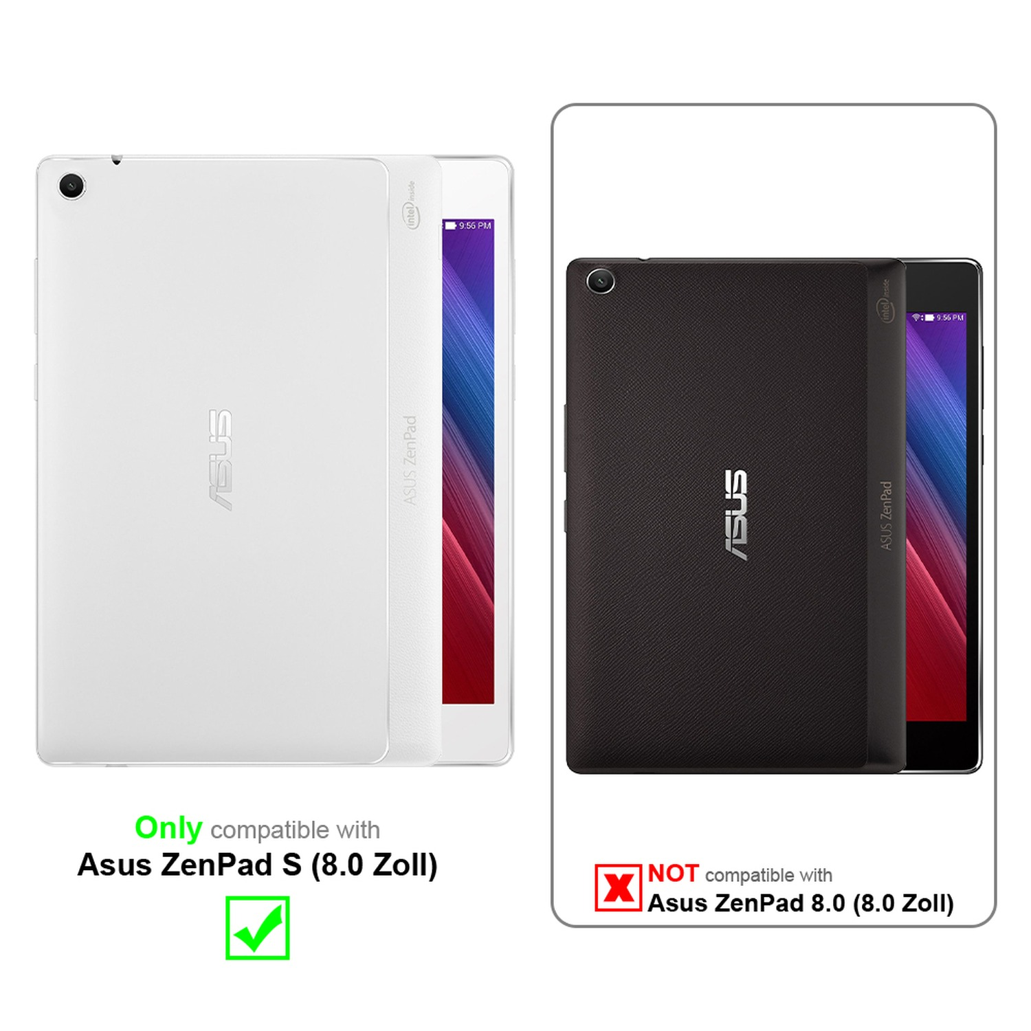 Asus ZenPad S blanc, compatible avec Asus ZenPad S (8.0 Zoll), avec coche. Autres non compatibles.
