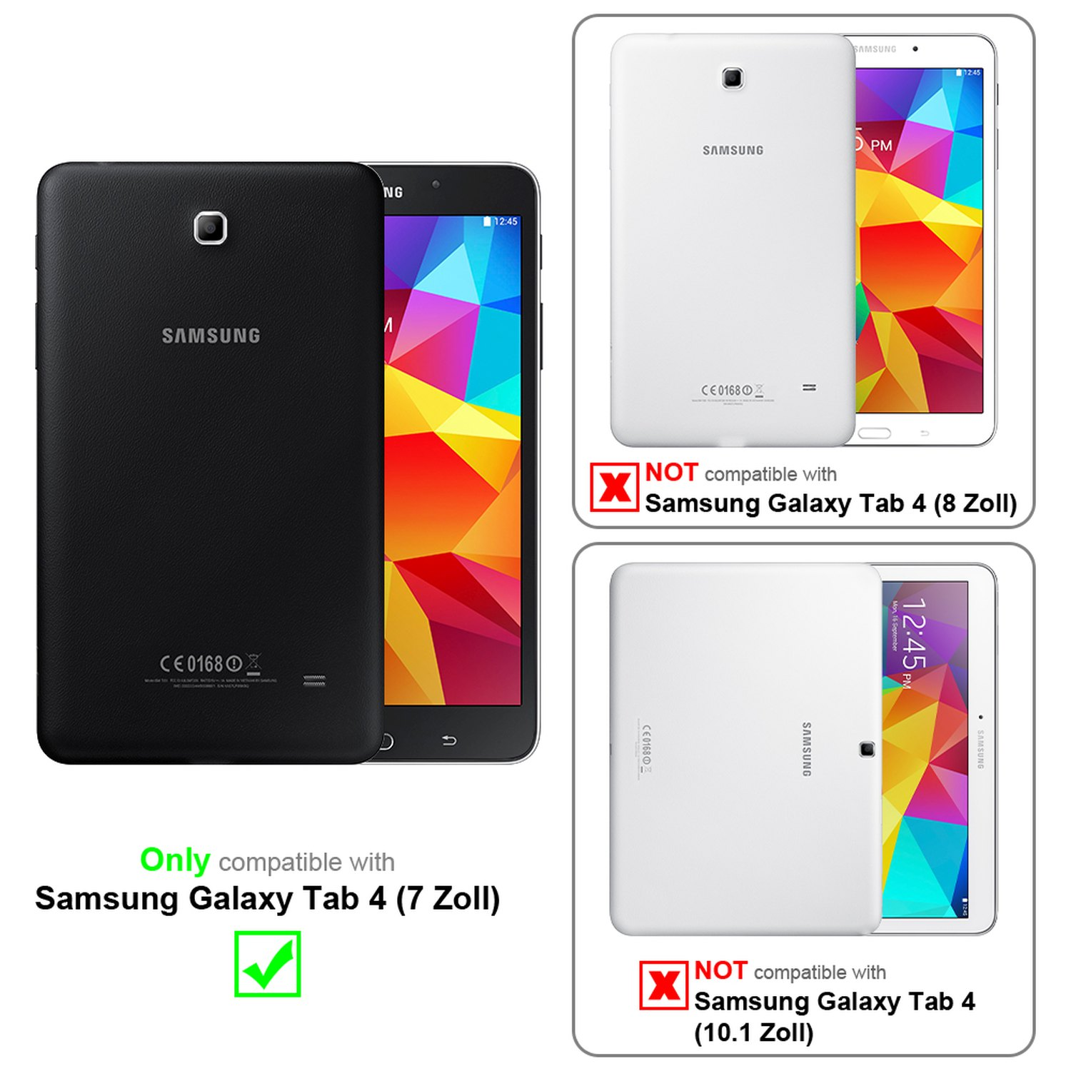 Tre tablet Samsung, di cui solo uno compatibile. La grafica indica compatibilità e incompatibilità.
