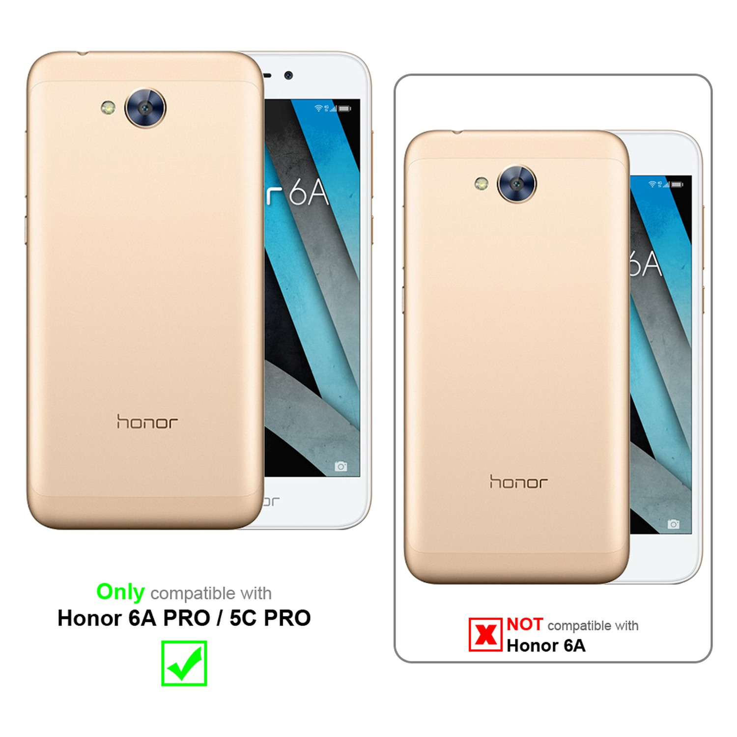 Due telefoni, uno bianco, uno oro, che mostrano la compatibilità.