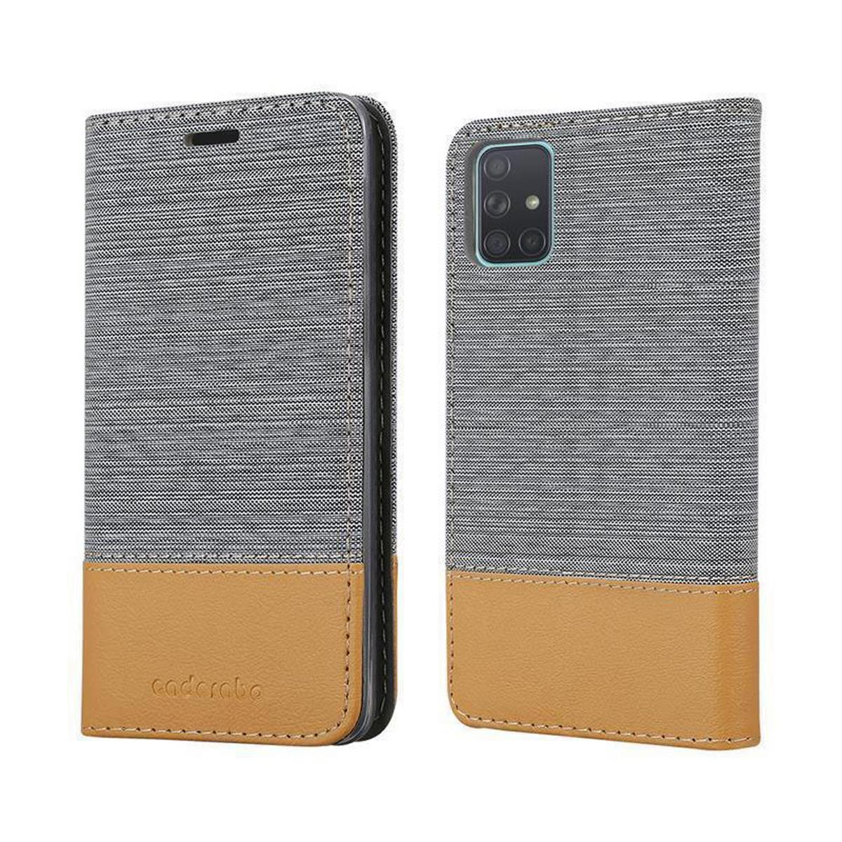 Due custodie per telefono, una chiusa, una aperta, con schema di colori grigio e marrone.