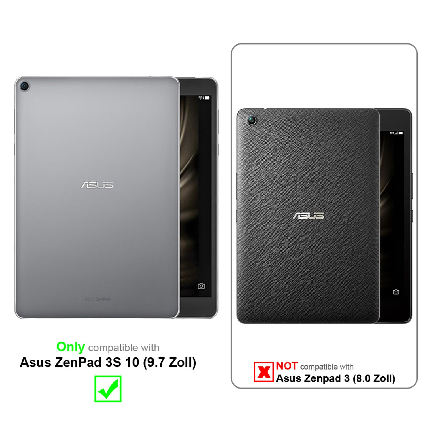 Zwei Tablets. Eines silber, eines schwarz. Text zeigt Kompatibilität nur mit dem silbernen an.