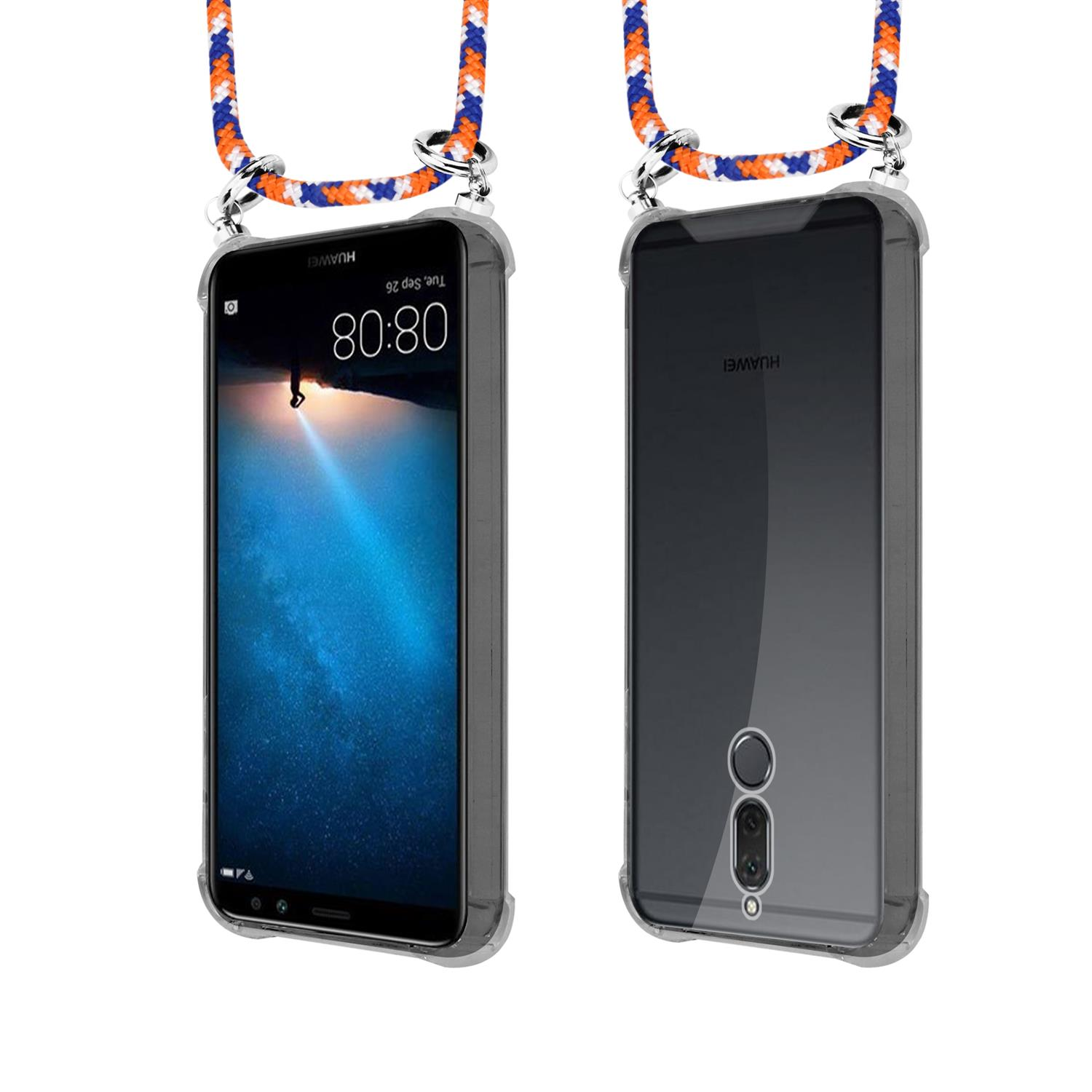 Zwei Telefone in Hüllen mit Umhängeband. Eines zeigt Bildschirm, das andere die Rückseite mit Details.