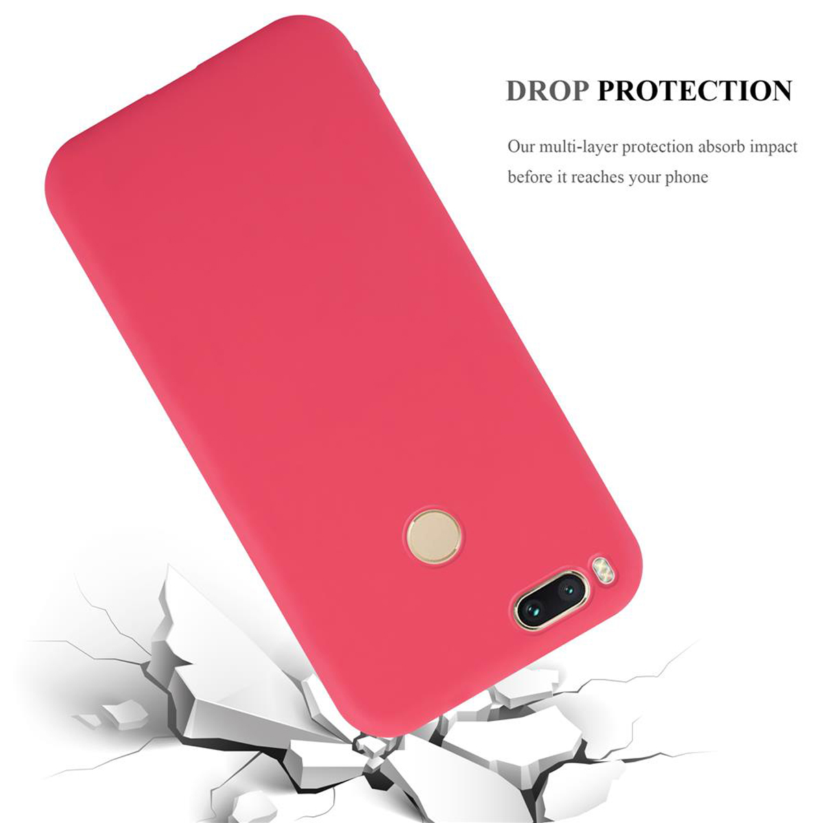 Custodia rossa per telefono angolata, con crepe, protezione dalle cadute, impatto dei danni.