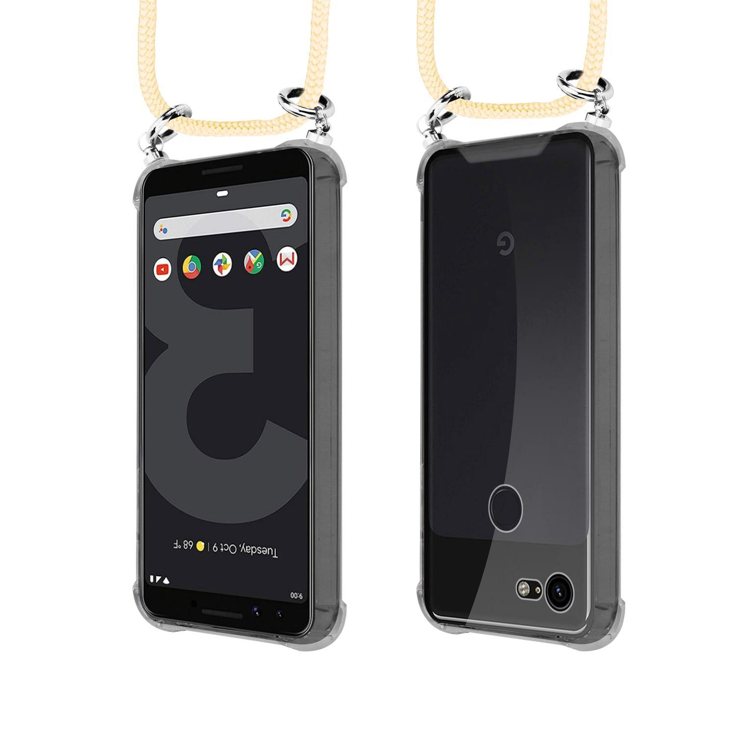 CADORABO TPU Handy Kette SILBER, Backcover, Google, PIXEL 3A XL, CREME BEIGE