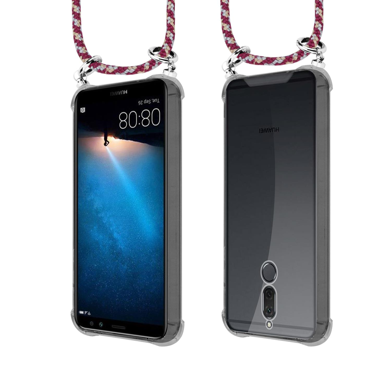 Zwei Telefone in Hüllen mit Lanyards. Eines zeigt den Bildschirm, das andere die Rückseite.