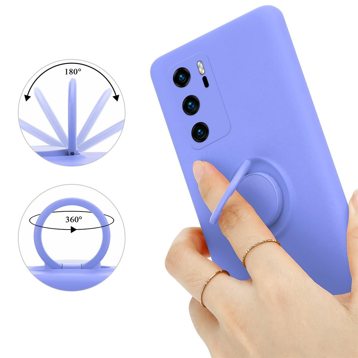 P40, CADORABO Ring Liquid Case im Silicone Style, LILA Backcover, LIQUID Hülle HELL Huawei,