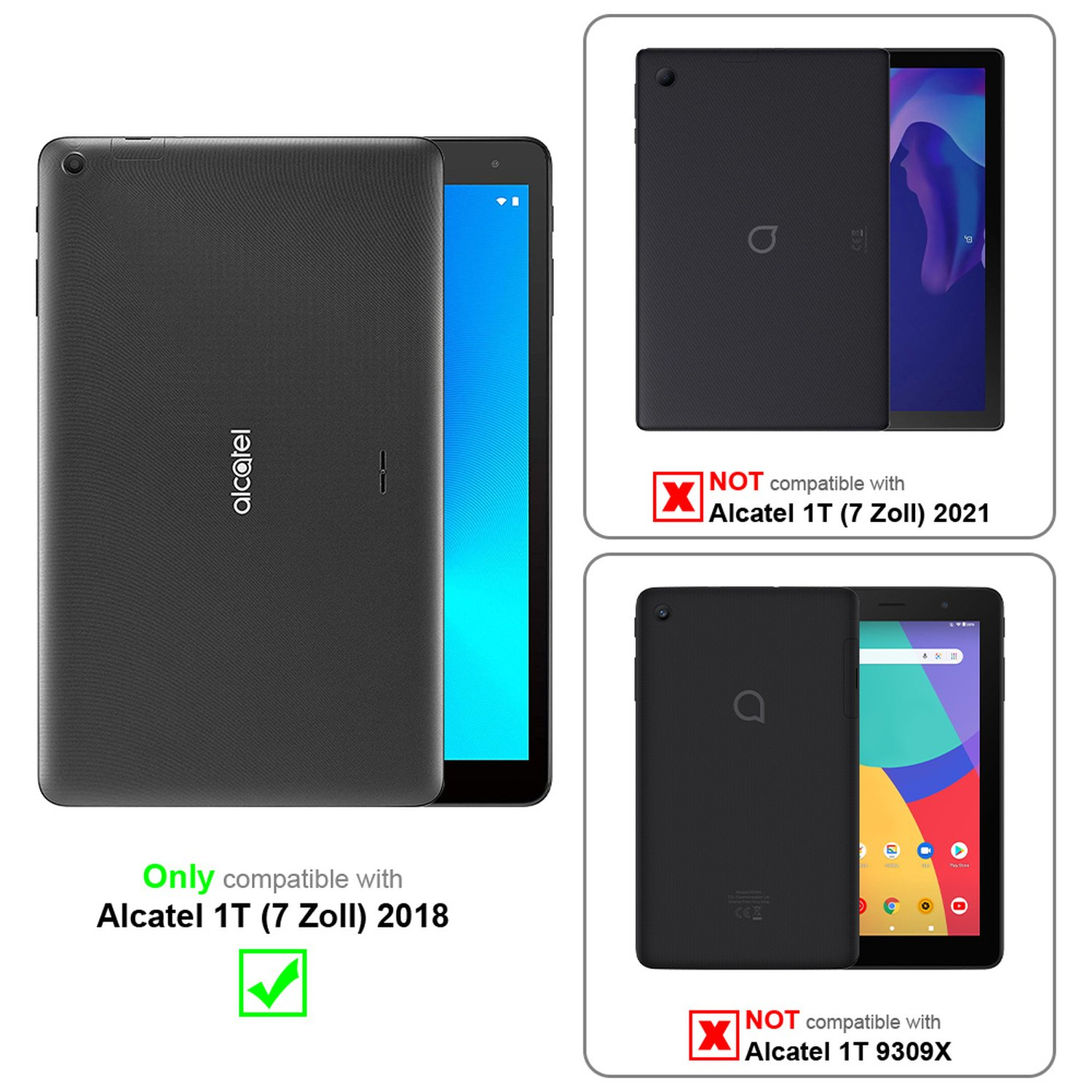 Ein Tablet mit schwarzem Gehäuse. Das Gehäuse hat ein grünes Häkchen und rote Kreuze.