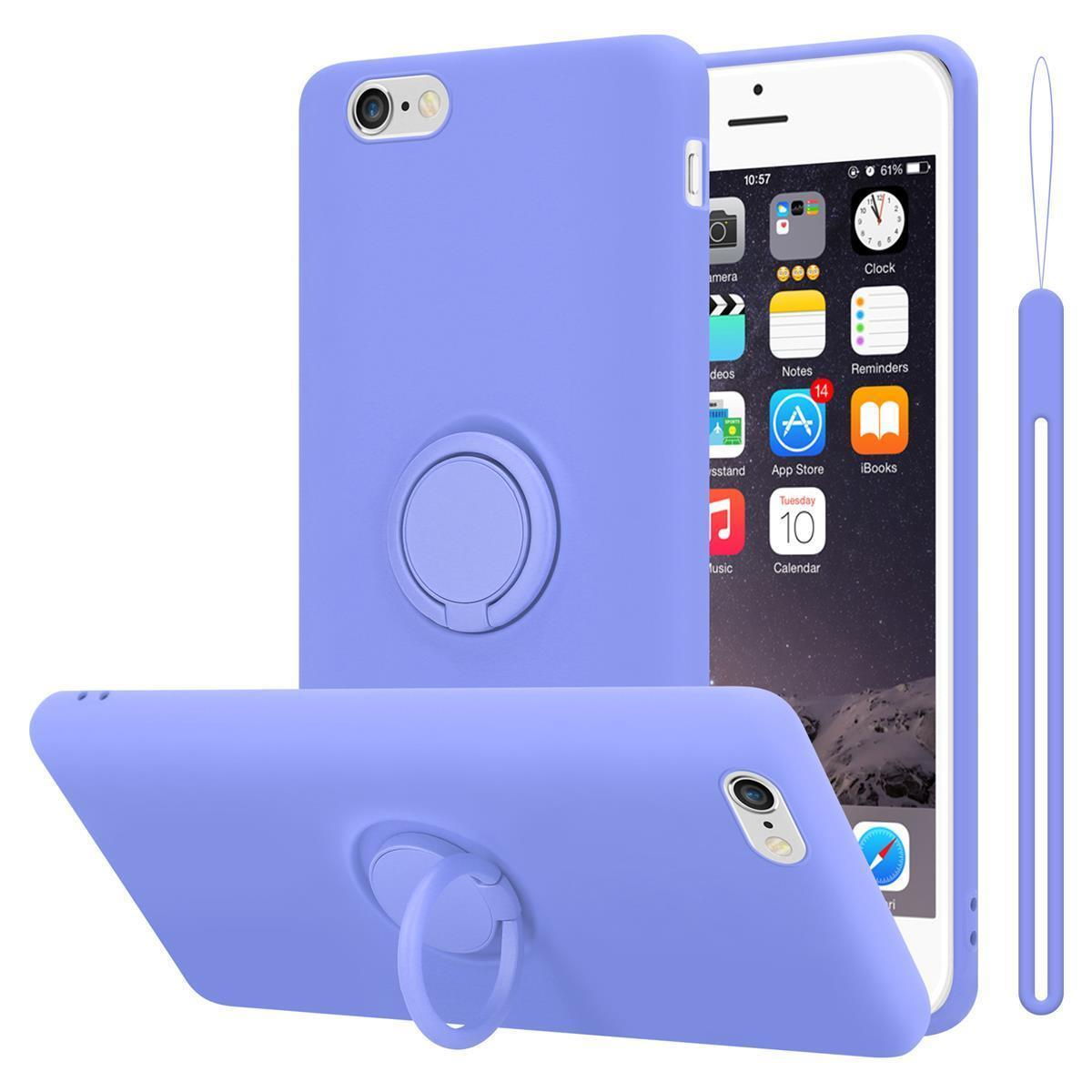 Custodia blu per telefono con supporto ad anello e telefono.