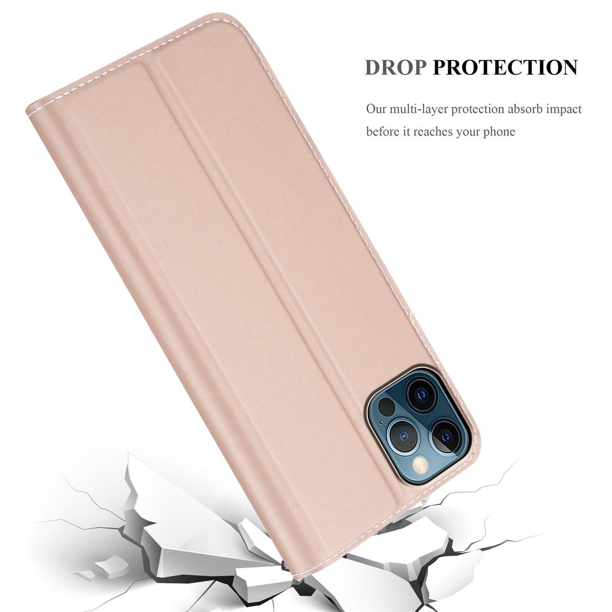 Eine rosa Handyhülle mit Telefon und Text zum Schutz vor Stürzen.