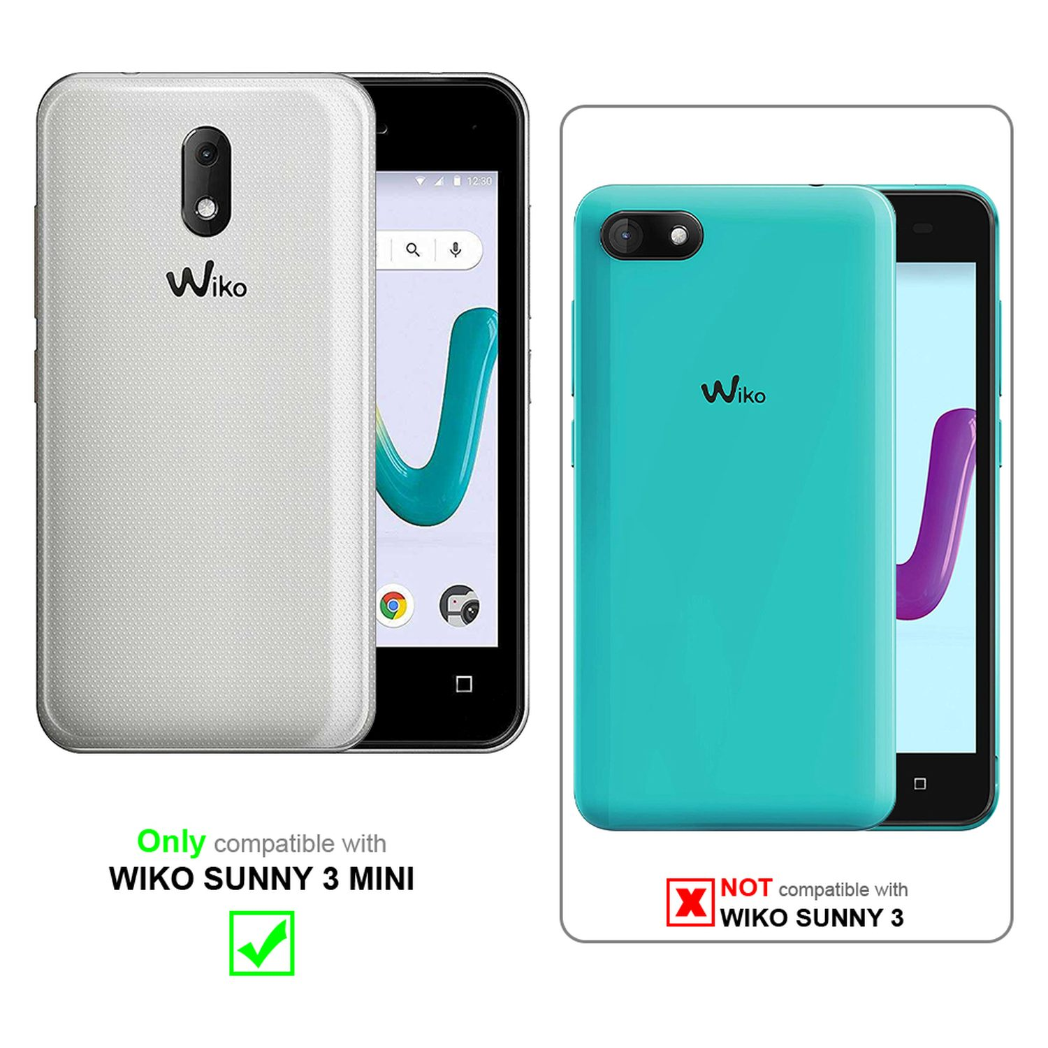 Un confronto di telefoni Wiko. Il Wiko Sunny 3 Mini è compatibile. Il Wiko Sunny 3 non lo è.