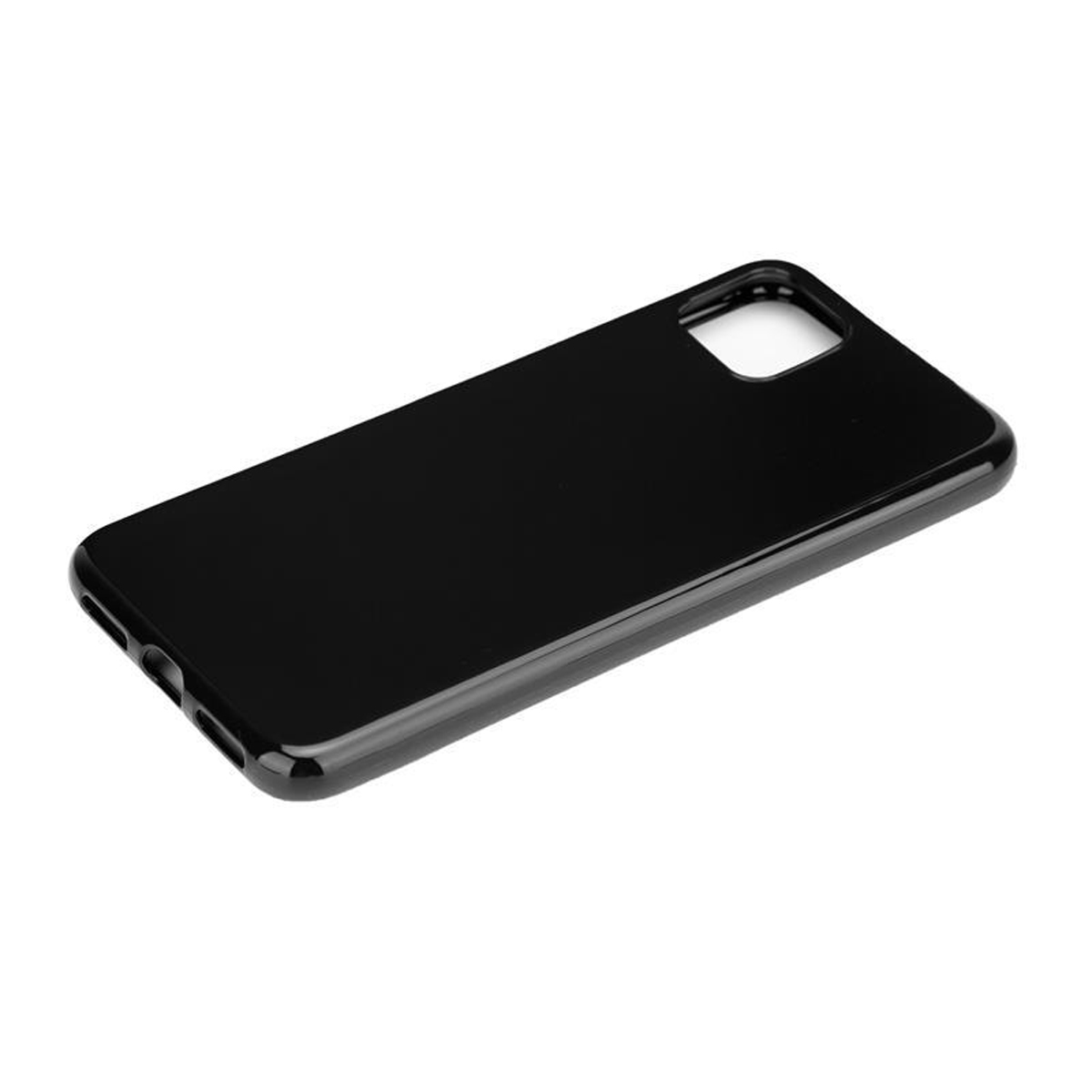 Una custodia nera per telefono, che mostra il retro di un telefono con l'intaglio della fotocamera.