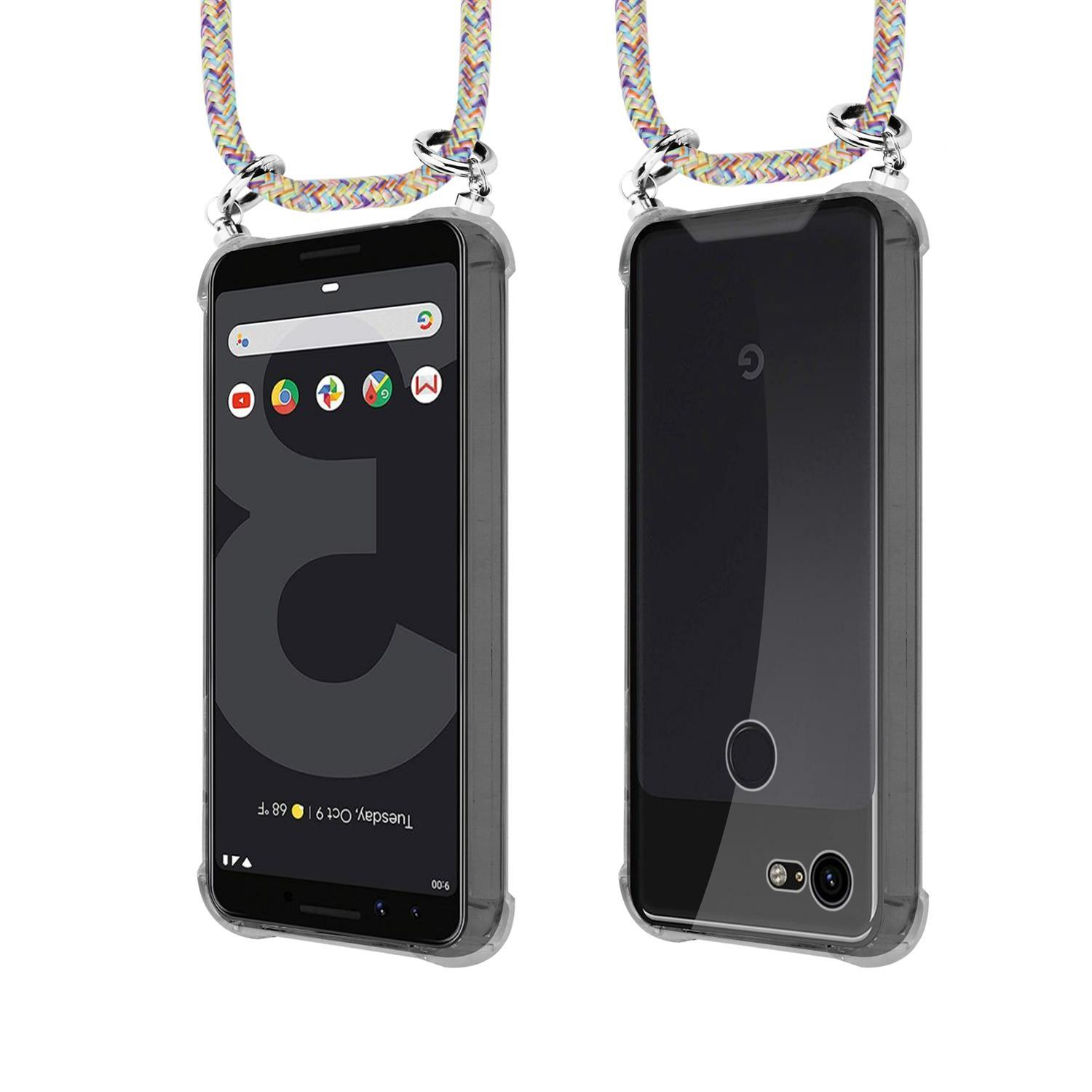 Zwei Handys mit Hüllen und Lanyard. Eines zeigt App-Symbole, das andere die Rückseite des Telefons.